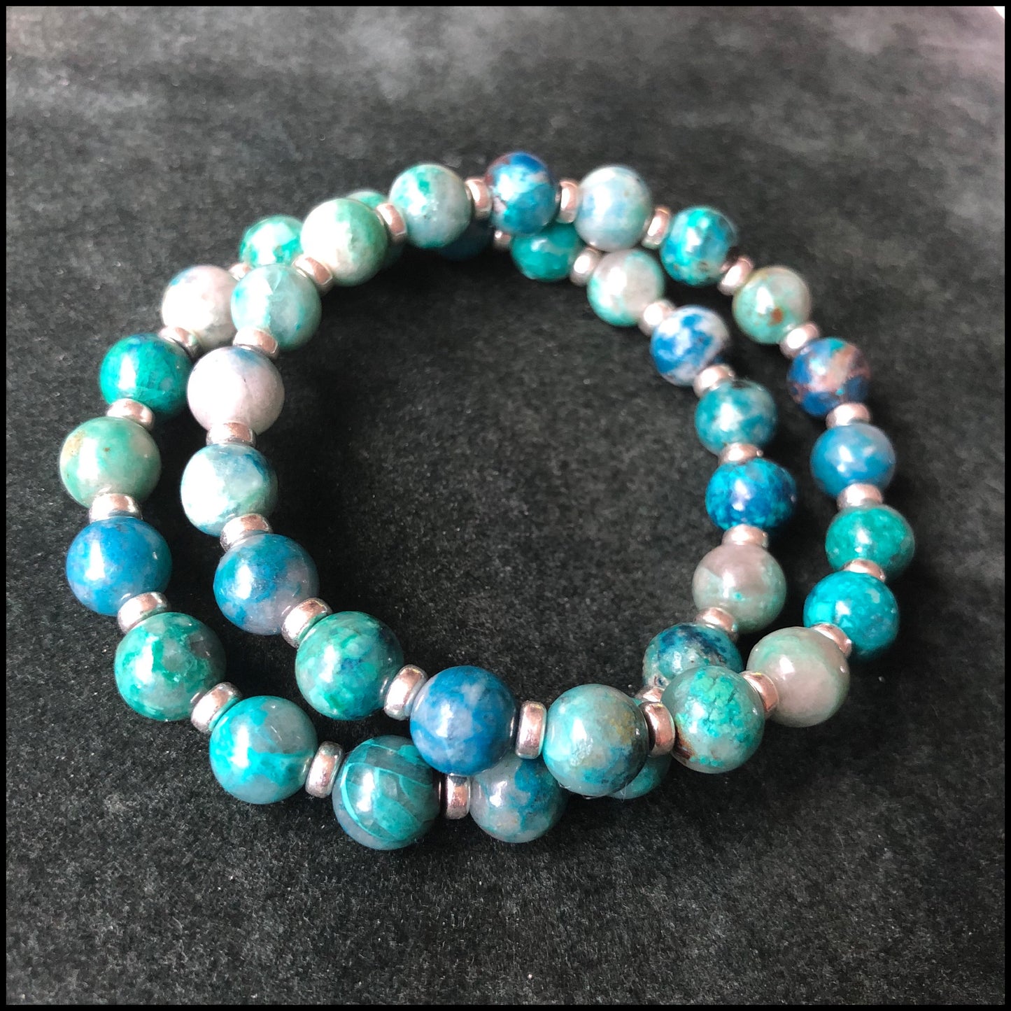 High Grade Chrysocolla Power Bracelets With Sterling Silver & Quantum Quattro Tumble Stone