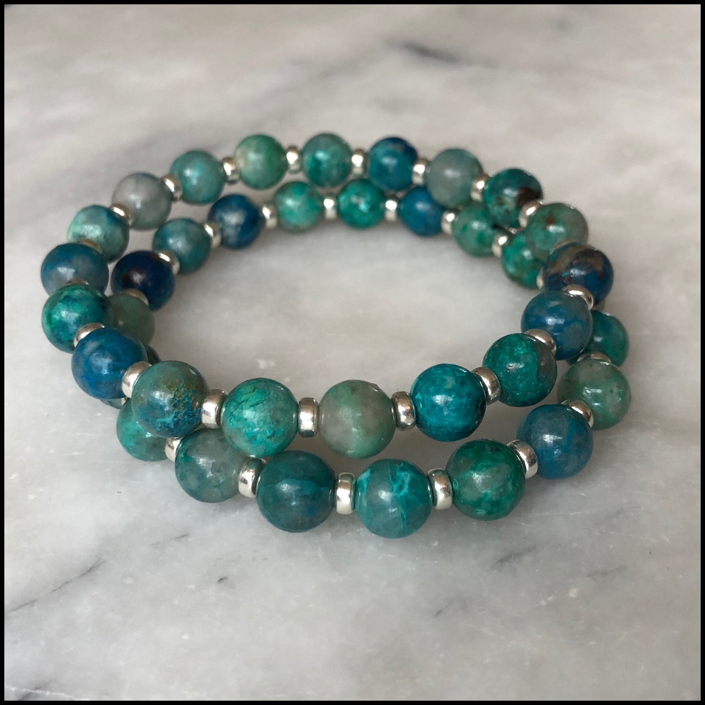 High Grade Chrysocolla Power Bracelets With Sterling Silver & Quantum Quattro Tumble Stone