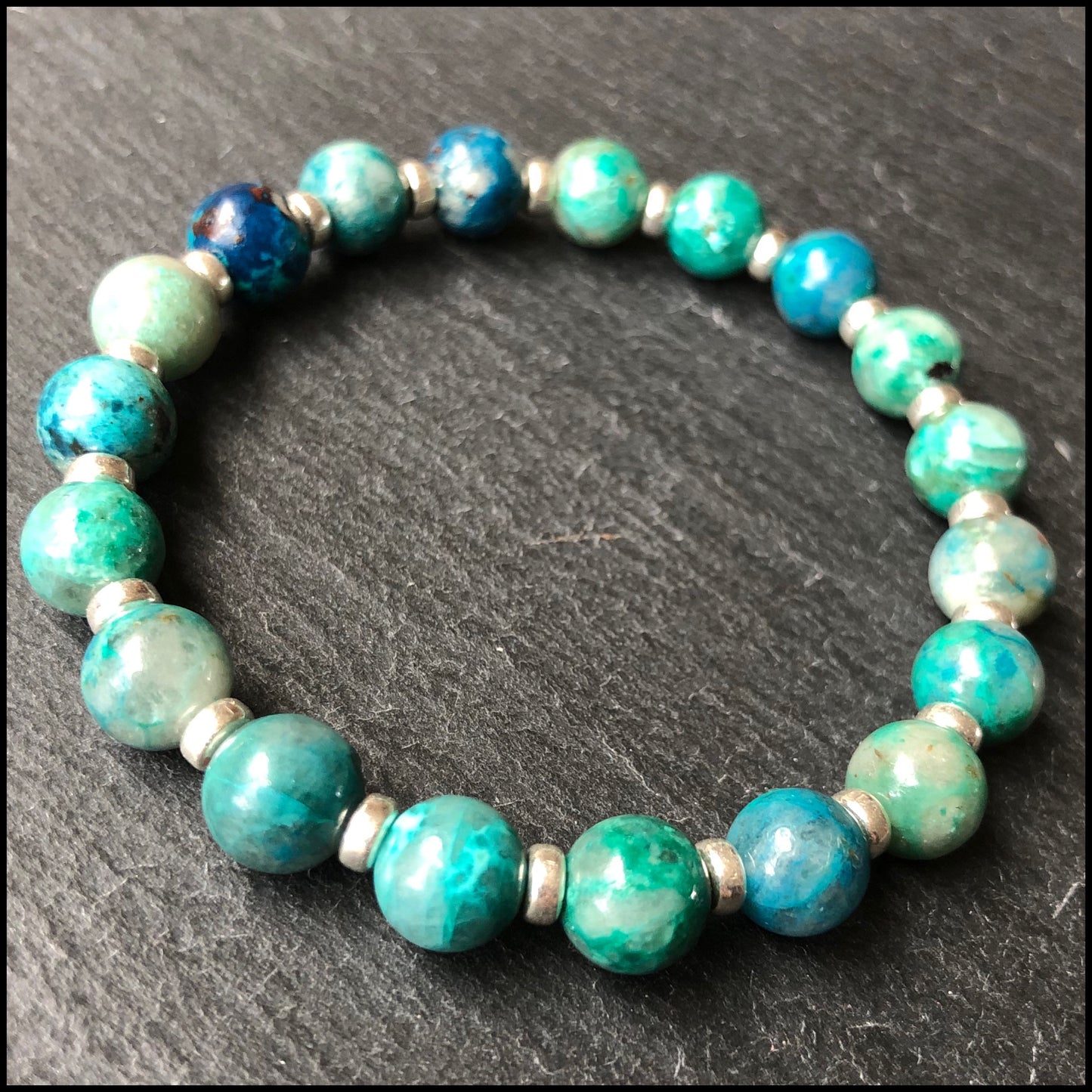 High Grade Chrysocolla Power Bracelets With Sterling Silver & Quantum Quattro Tumble Stone