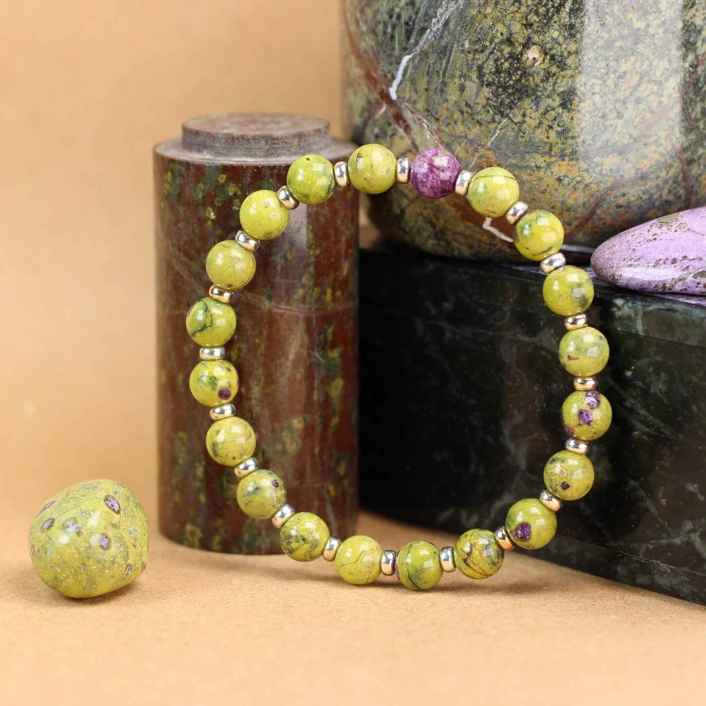 Atlantisite AA Power Bracelet With Sterling Silver & Atlantisite Tumble