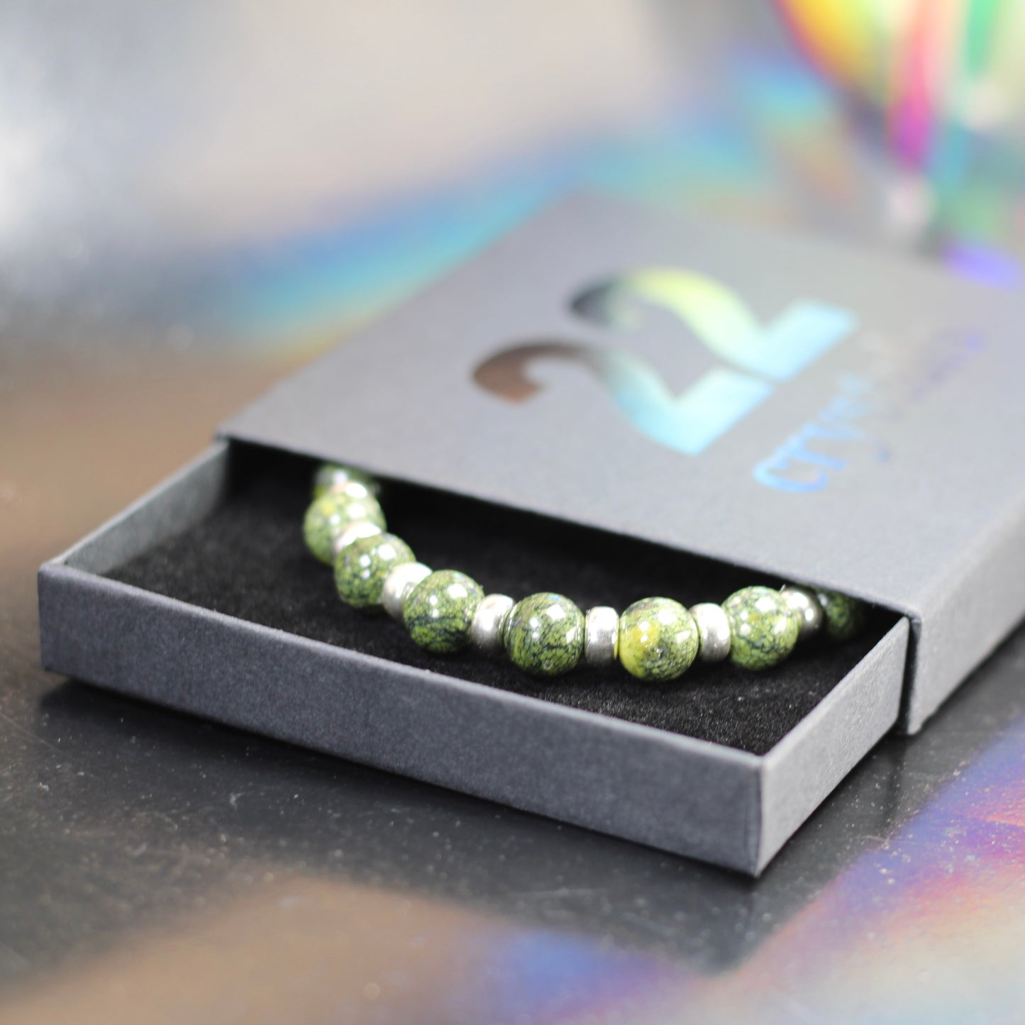 Serpentine Chunky Power Bracelet With Sterling Silver & Serpentine Tumble Stone