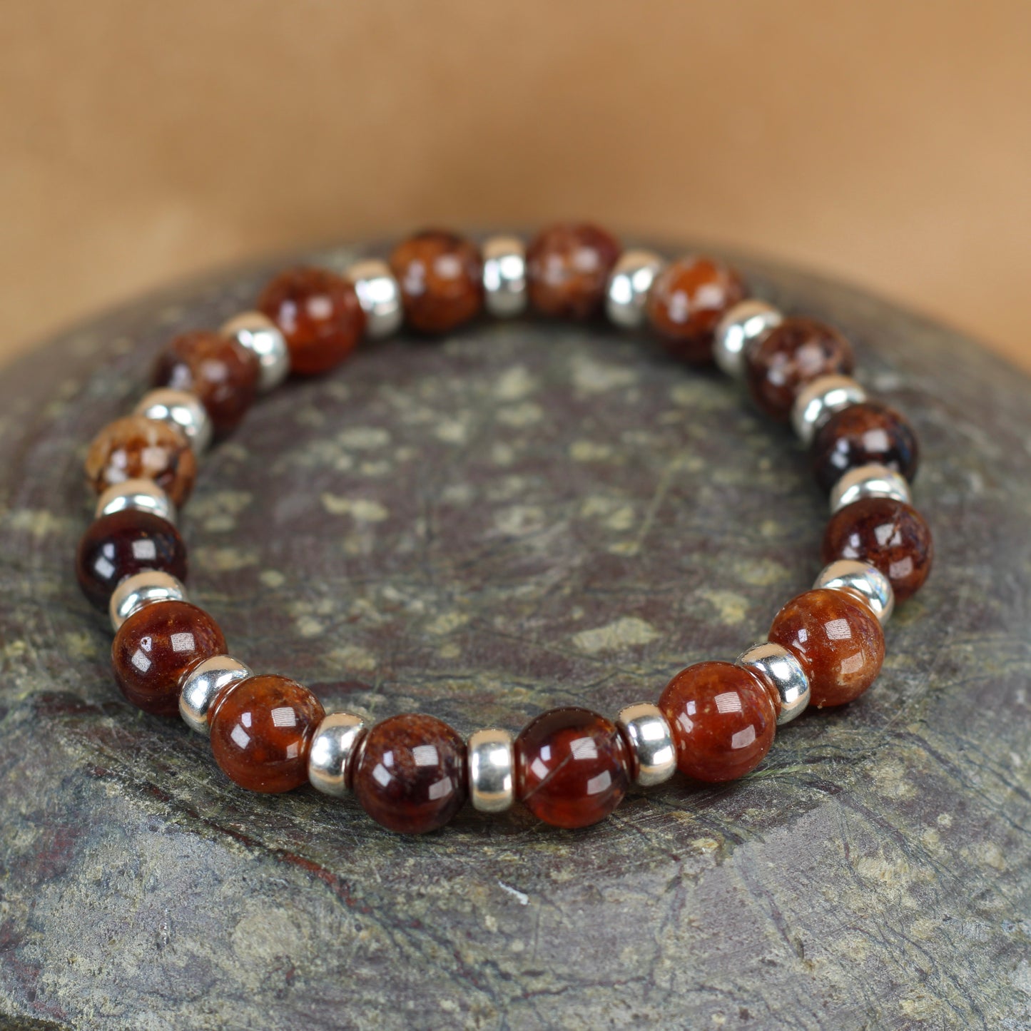 Spessartine Garnet Chunky Power Bracelet & Sterling Silver & Spessartine Tumble