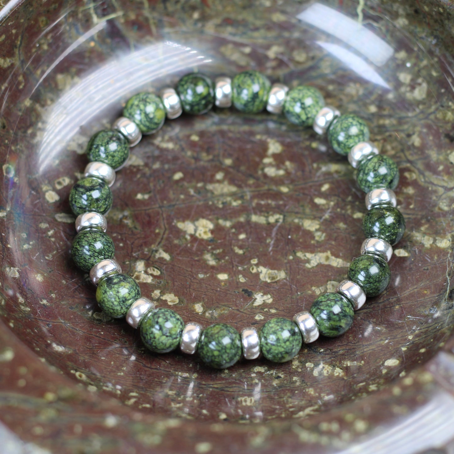 Serpentine Chunky Power Bracelet With Sterling Silver & Serpentine Tumble Stone
