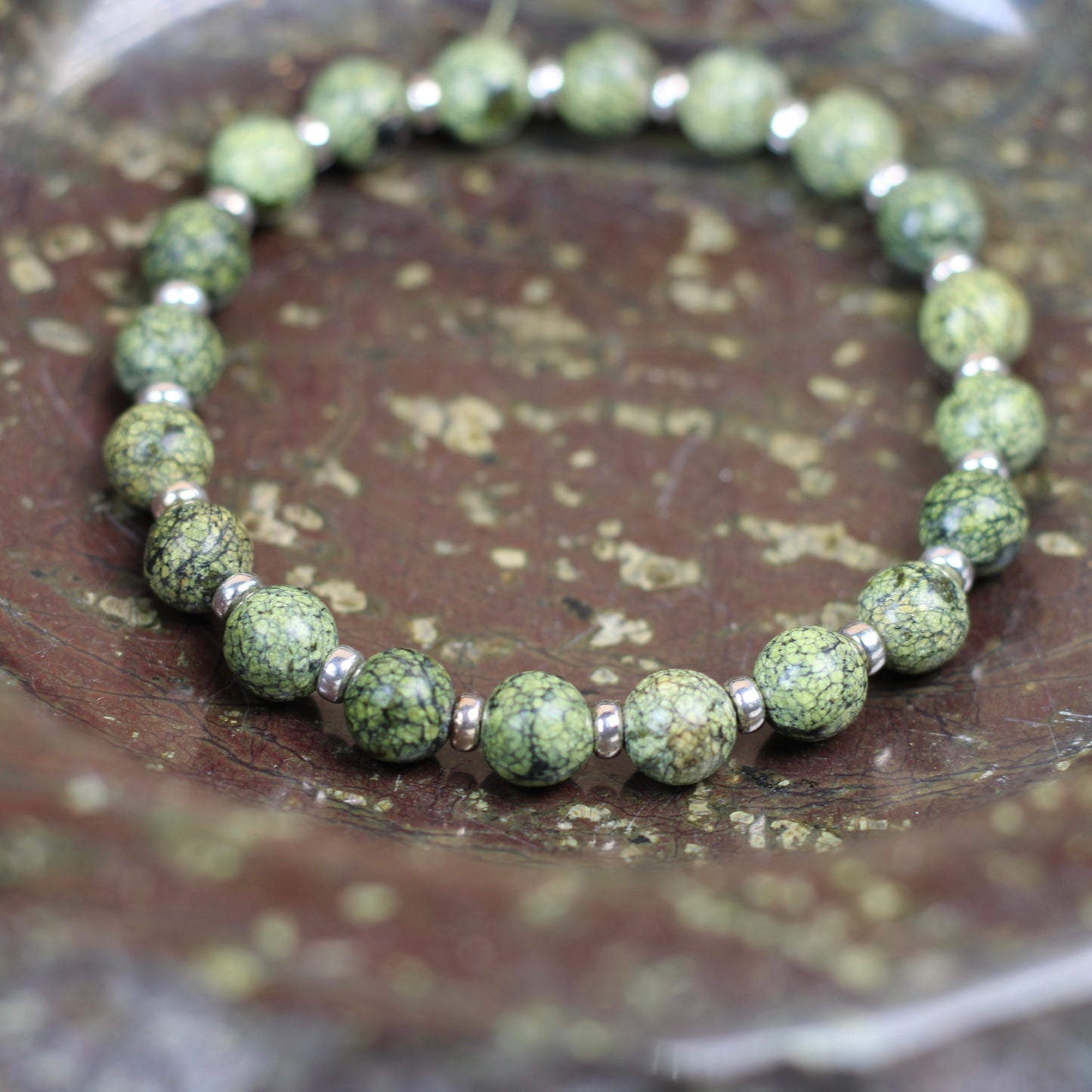 Serpentine Power Bracelet With Sterling Silver & Serpentine Tumble Stone