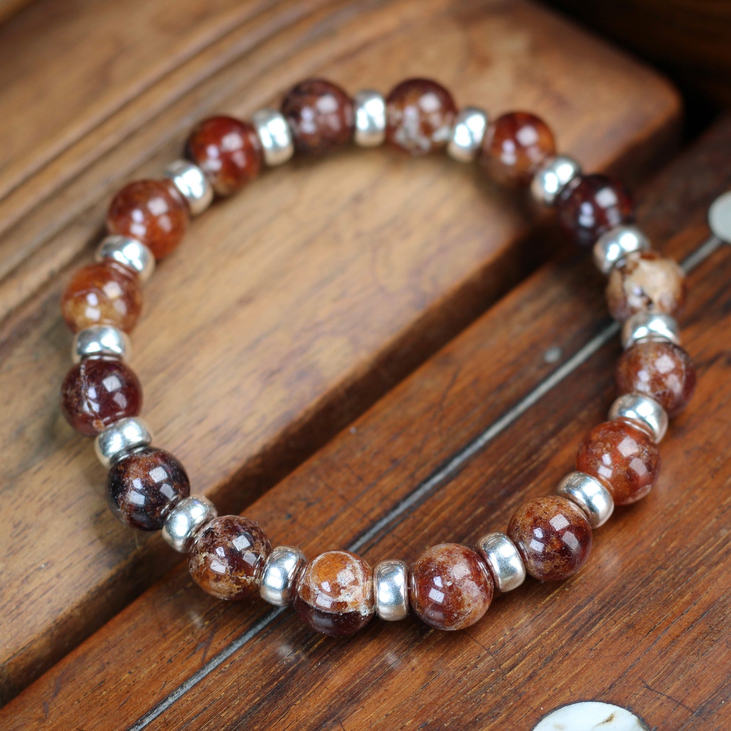 Spessartine Garnet Chunky Power Bracelet & Sterling Silver & Spessartine Tumble