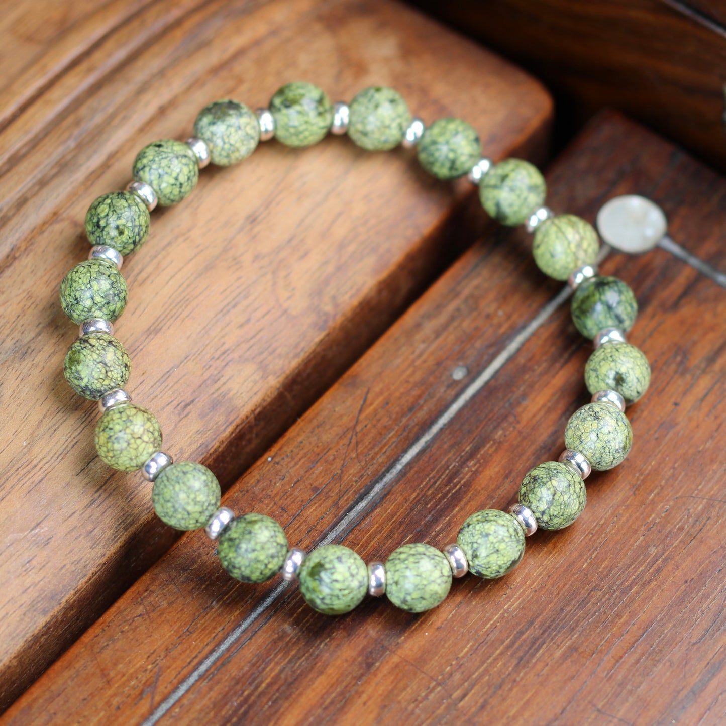 Serpentine Power Bracelet With Sterling Silver & Serpentine Tumble Stone