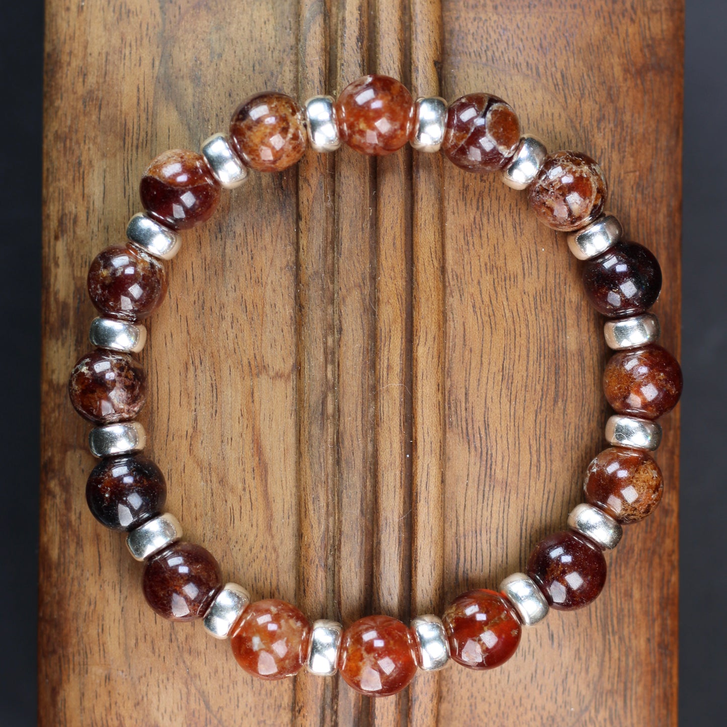 Spessartine Garnet Chunky Power Bracelet & Sterling Silver & Spessartine Tumble