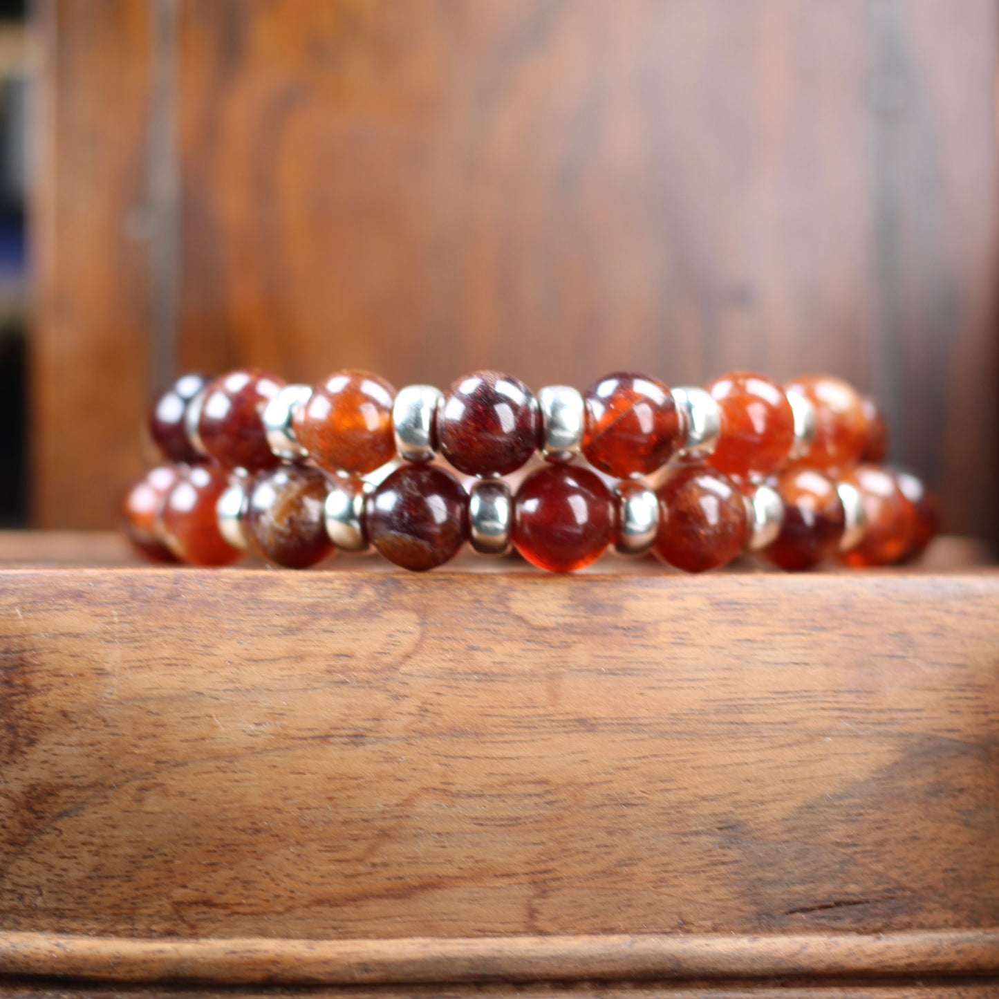 Spessartine Garnet Chunky Power Bracelet & Sterling Silver & Spessartine Tumble