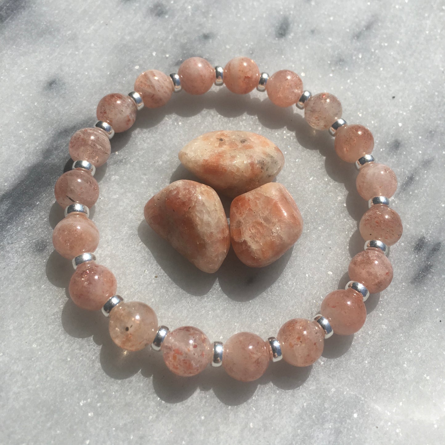 Sunstone Power Bracelet With Sterling Silver & Tumble Stone