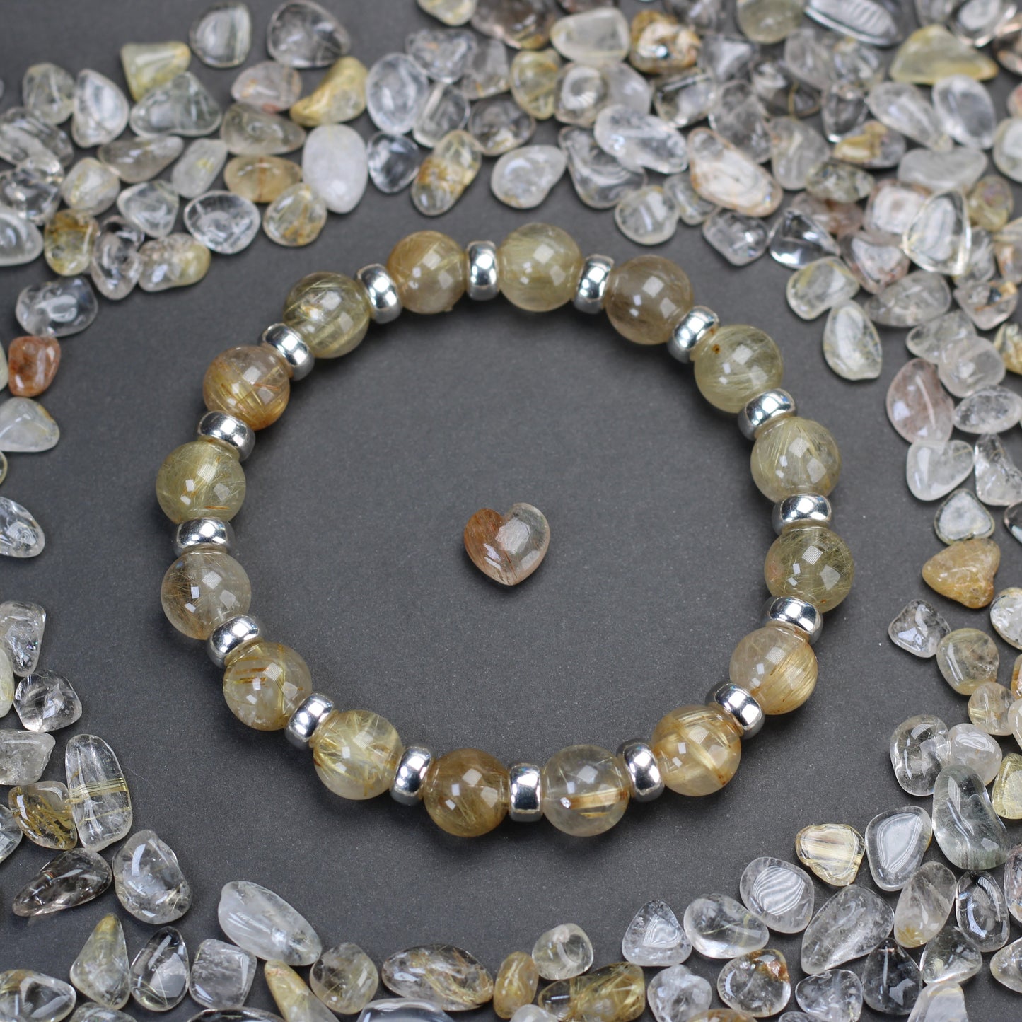 Golden Rutilated Quartz Chunky Power Bracelet & Sterling Silver & Tumble