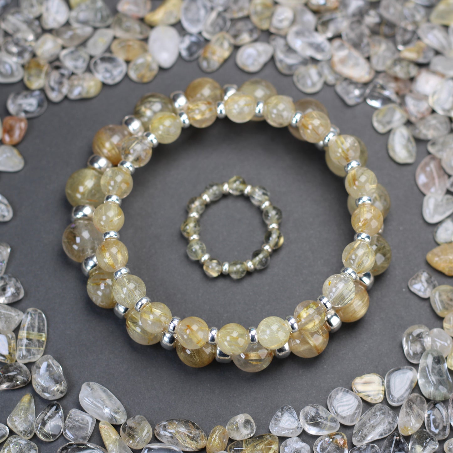 Golden Rutilated Quartz Chunky Power Bracelet & Sterling Silver & Tumble