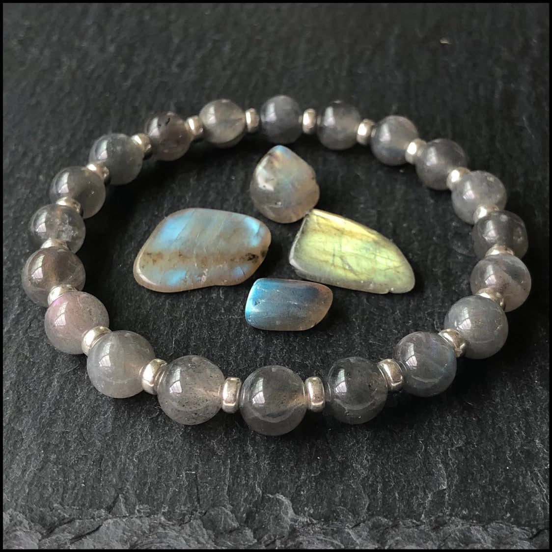 Labradorite Multi Coloured Power Bracelet & Labradorite Tumble Stone
