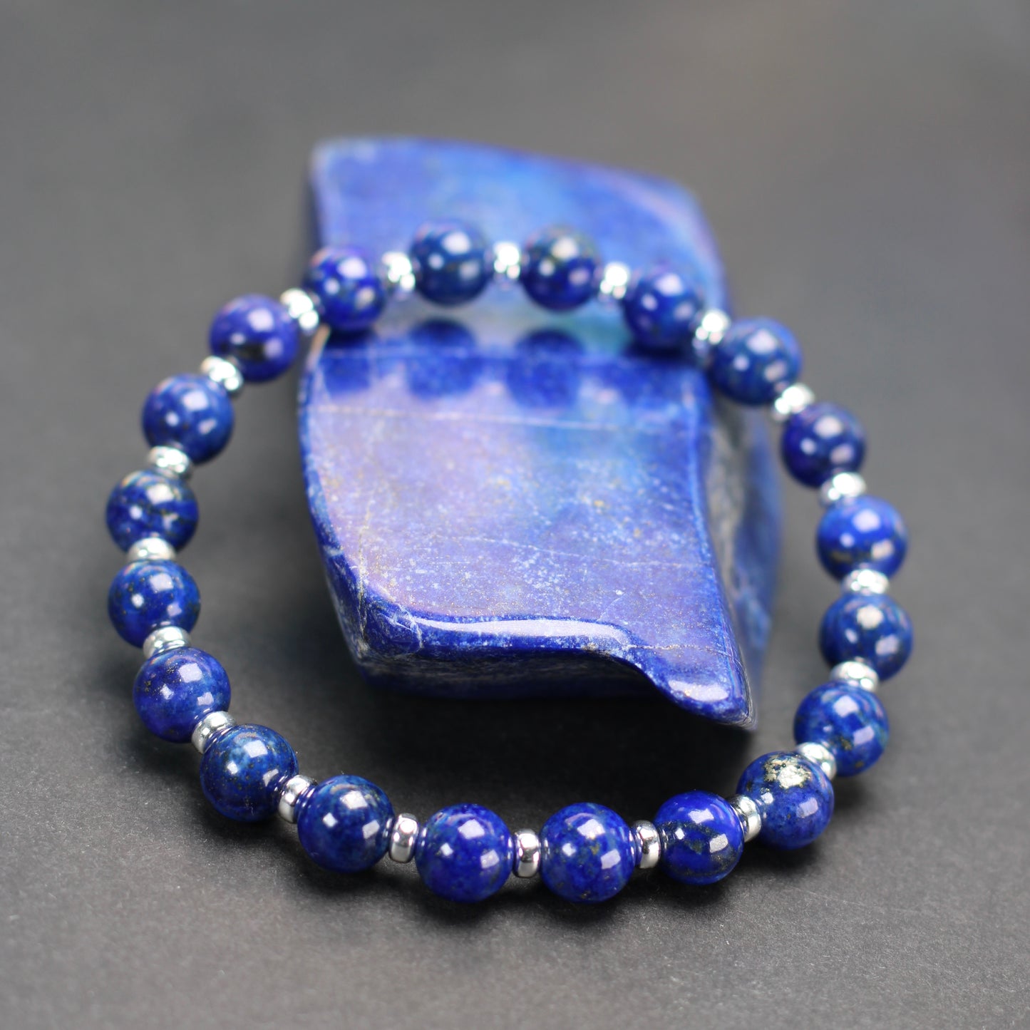 Lapis Lazuli Power Bracelet With Sterling Silver & Tumble Stone.