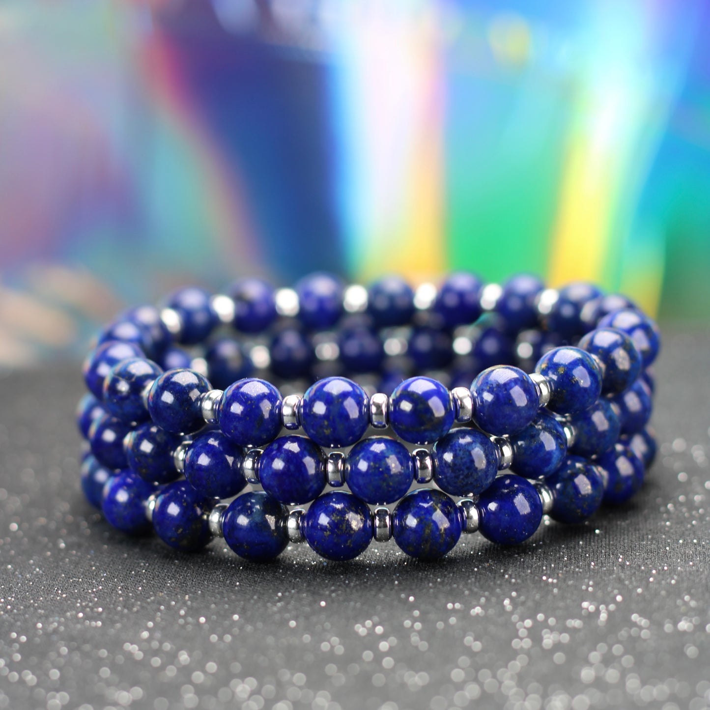 Lapis Lazuli Power Bracelet With Sterling Silver & Tumble Stone.