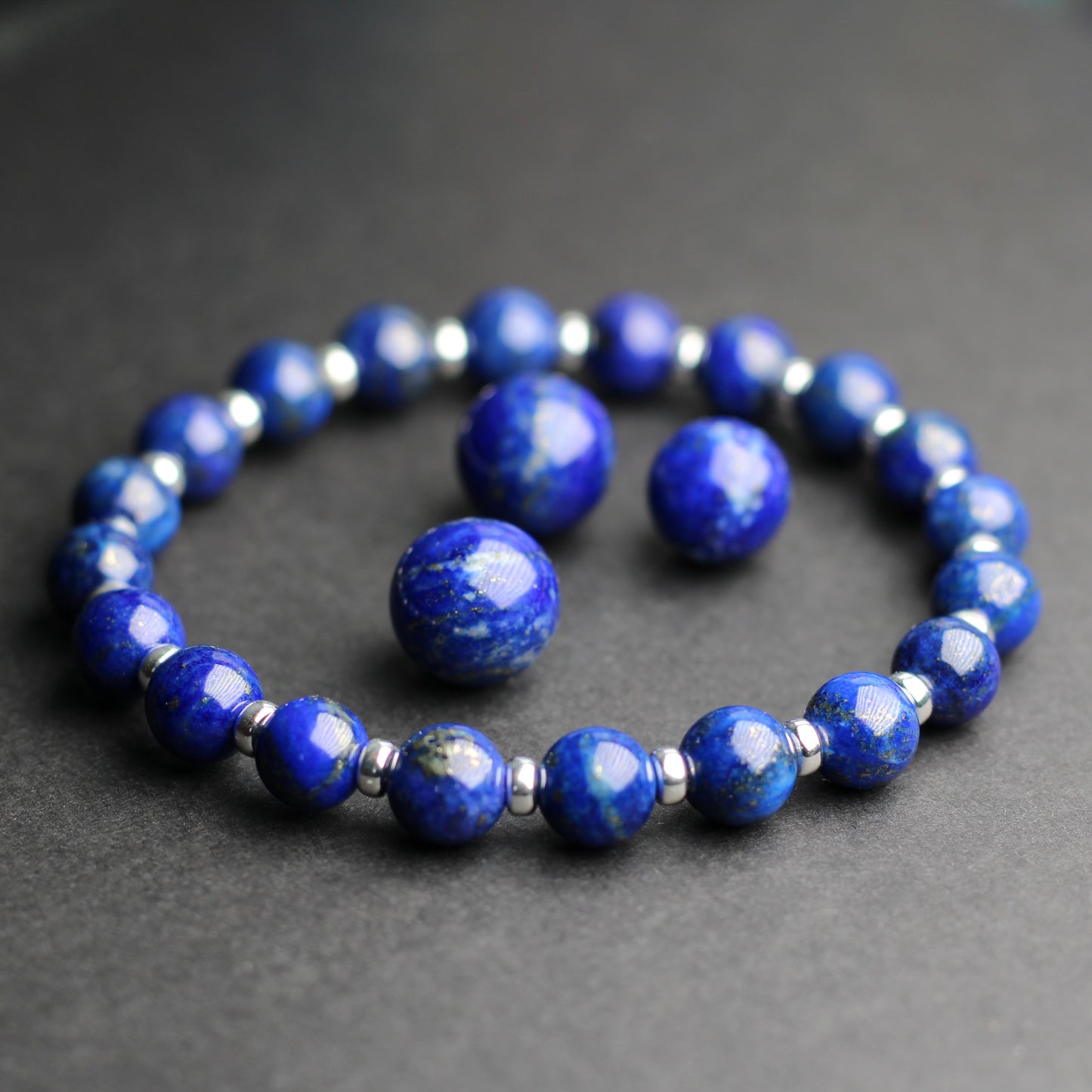 Lapis Lazuli Power Bracelet With Sterling Silver & Tumble Stone.