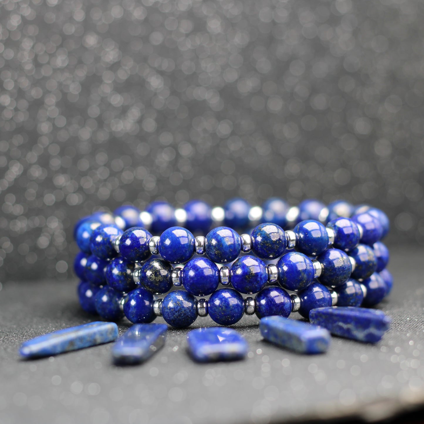 Lapis Lazuli Power Bracelet With Sterling Silver & Tumble Stone.