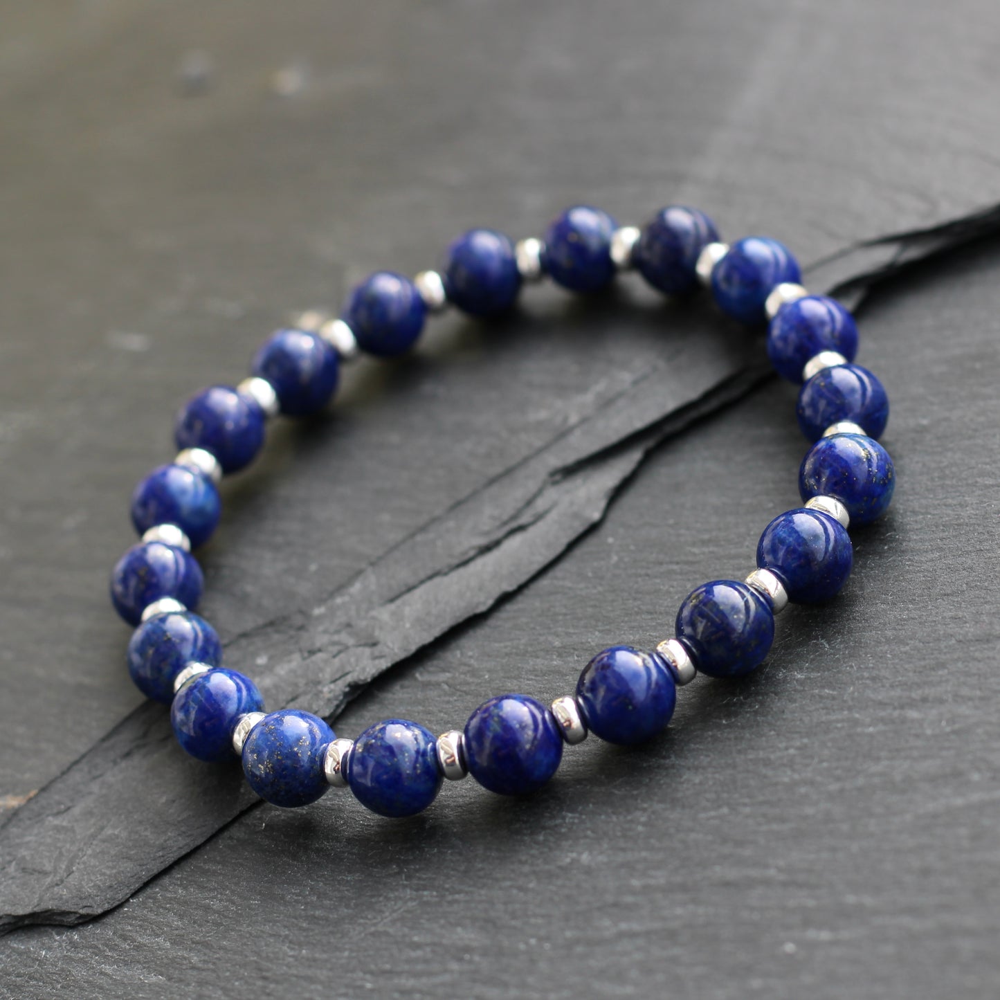Lapis Lazuli Power Bracelet With Sterling Silver & Tumble Stone.