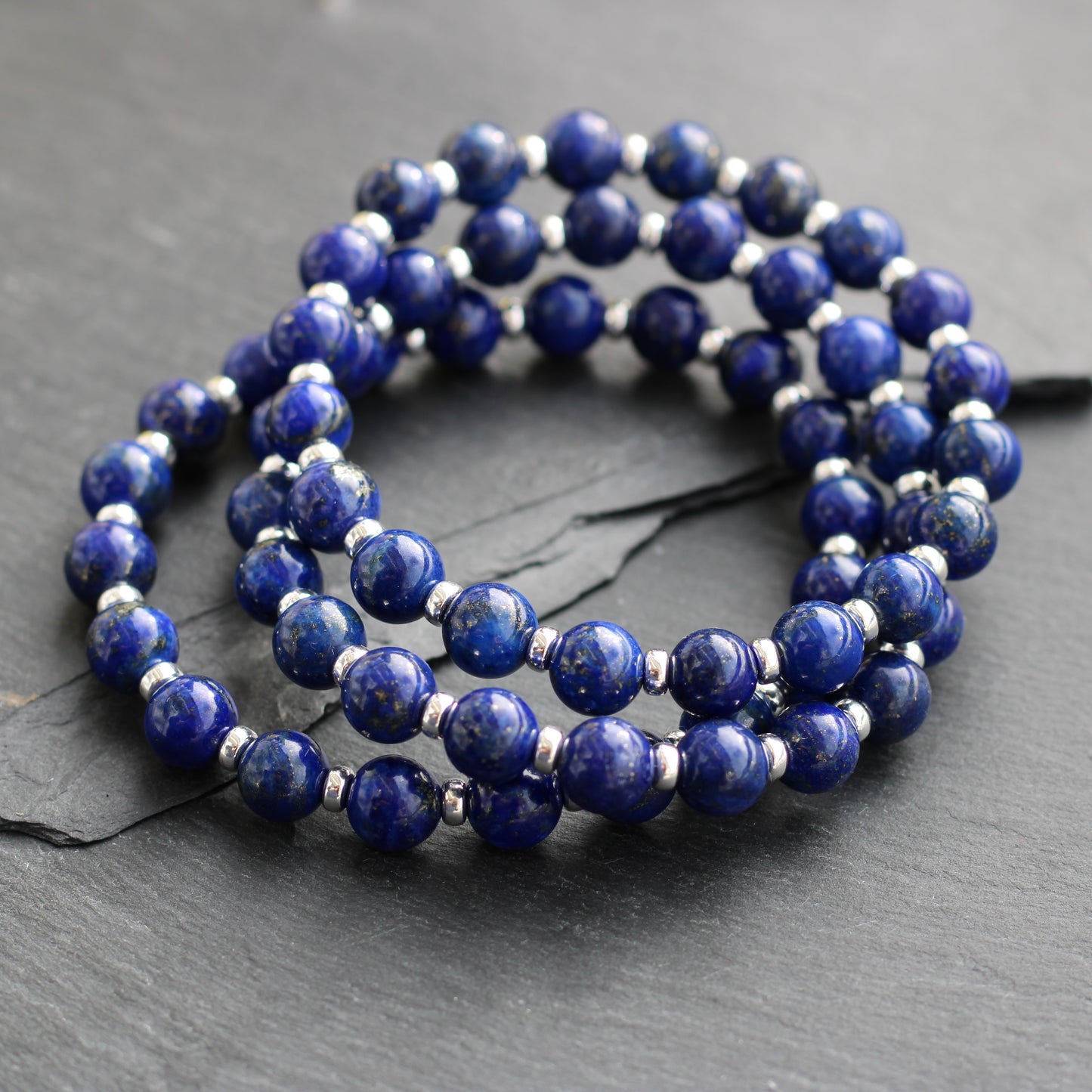 Lapis Lazuli Power Bracelet With Sterling Silver & Tumble Stone.