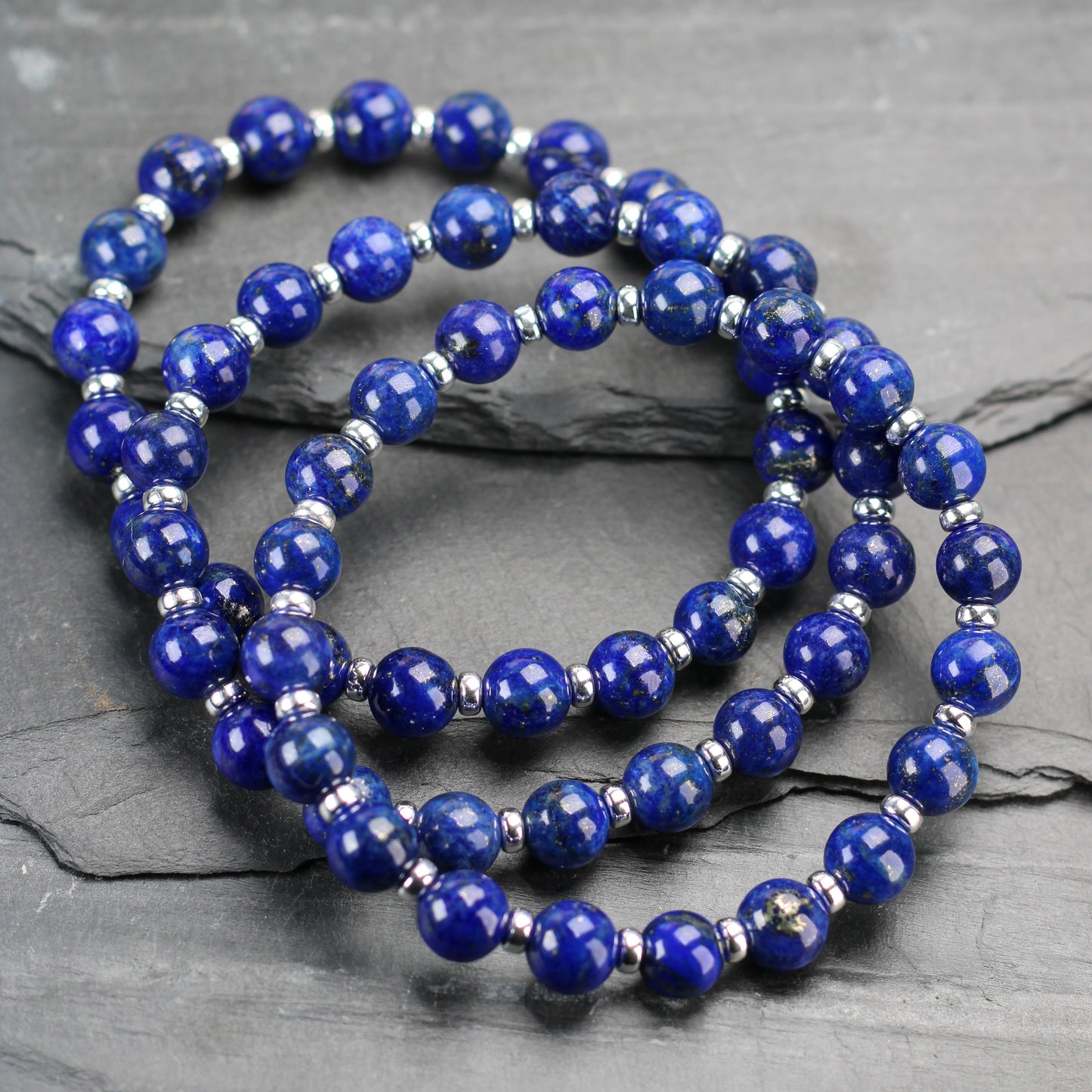 Lapis Lazuli Power Bracelet With Sterling Silver & Tumble Stone.