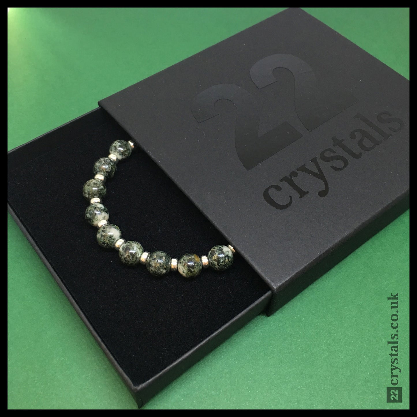 Preseli Bluestone (Spotted) Power Bracelet With Sterling Silver & Dolerite Tumble Stone