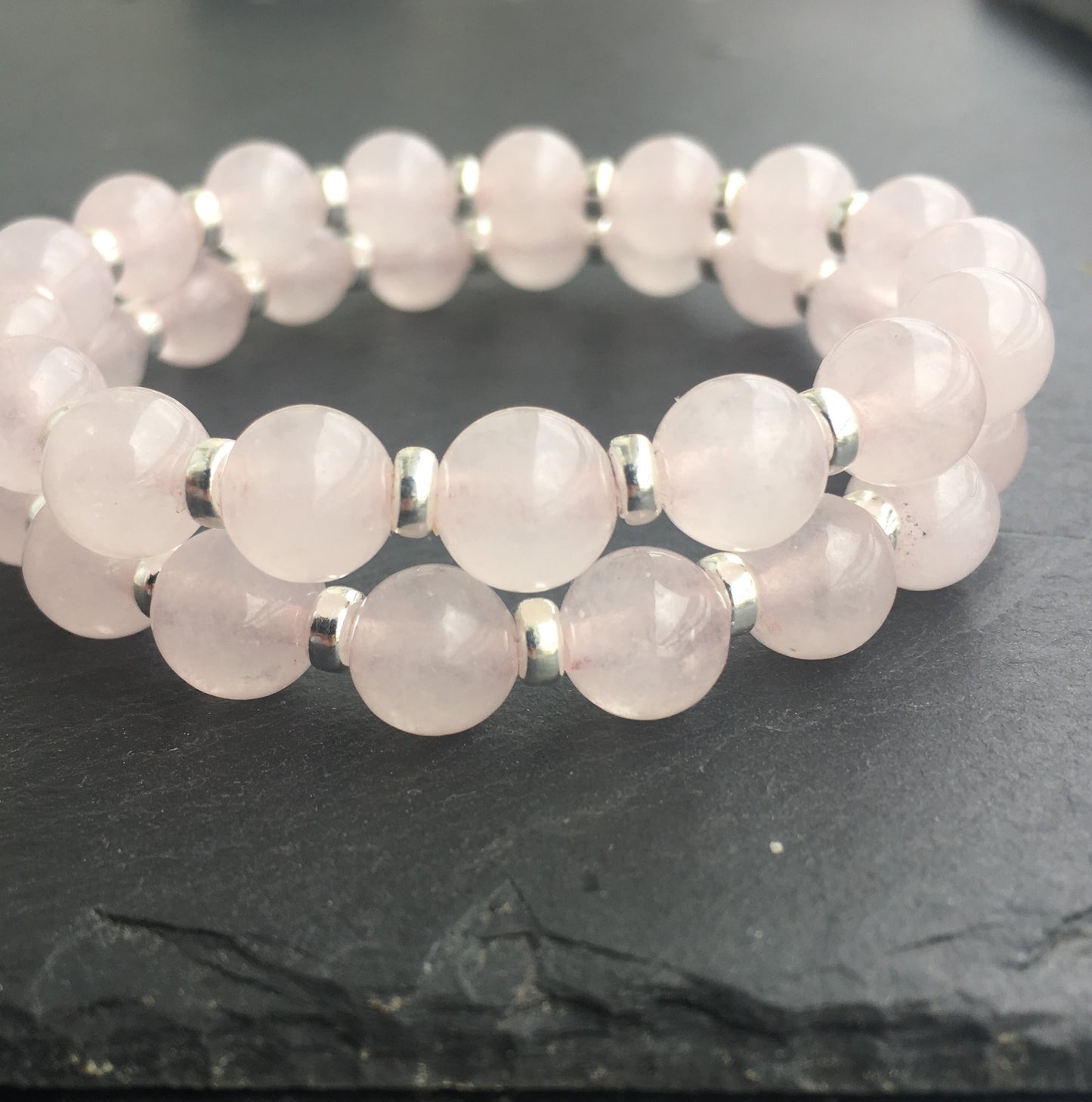 Rose Quartz Power Bracelet With Sterling Silver & Tumble
