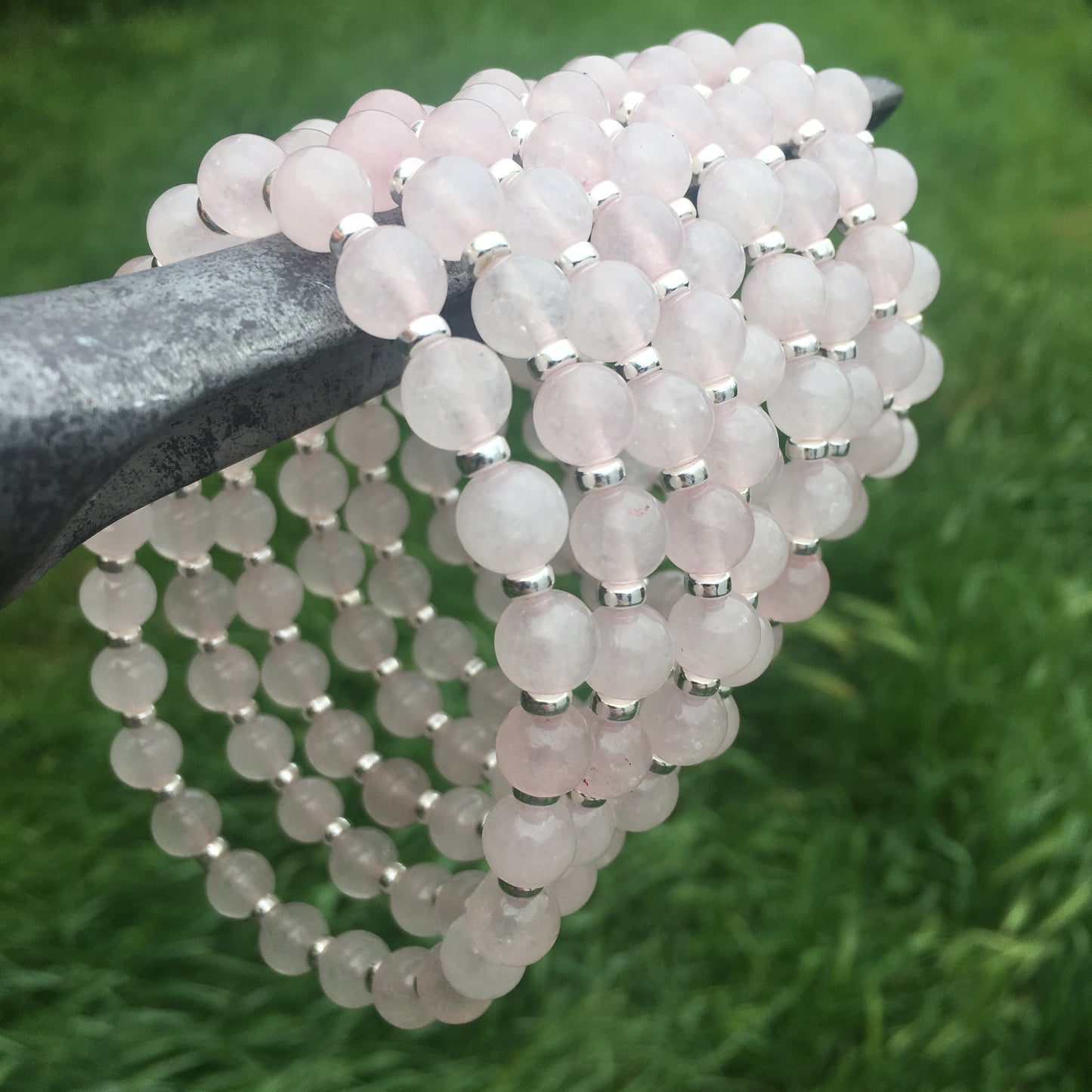 Rose Quartz Power Bracelet With Sterling Silver & Tumble