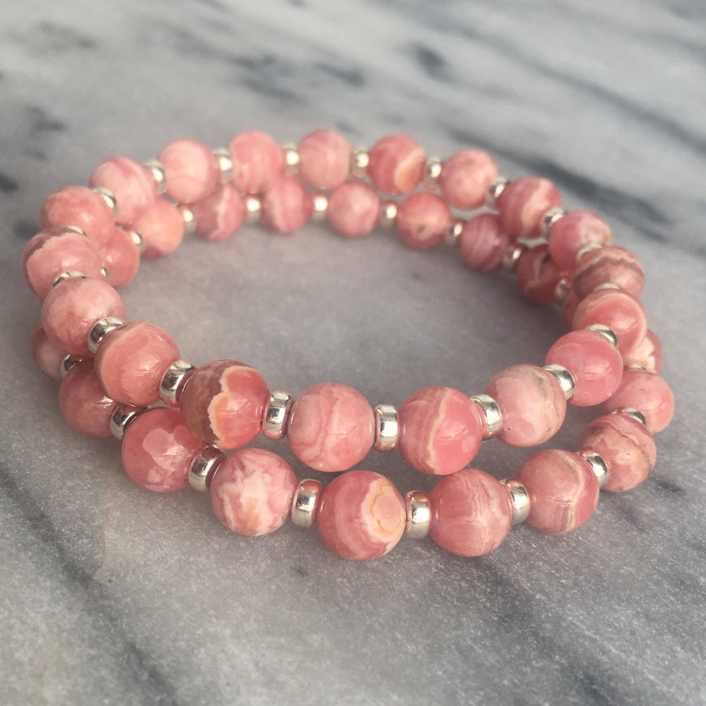 Rhodochrosite Power Bracelet With Sterling Silver & Mini Slab