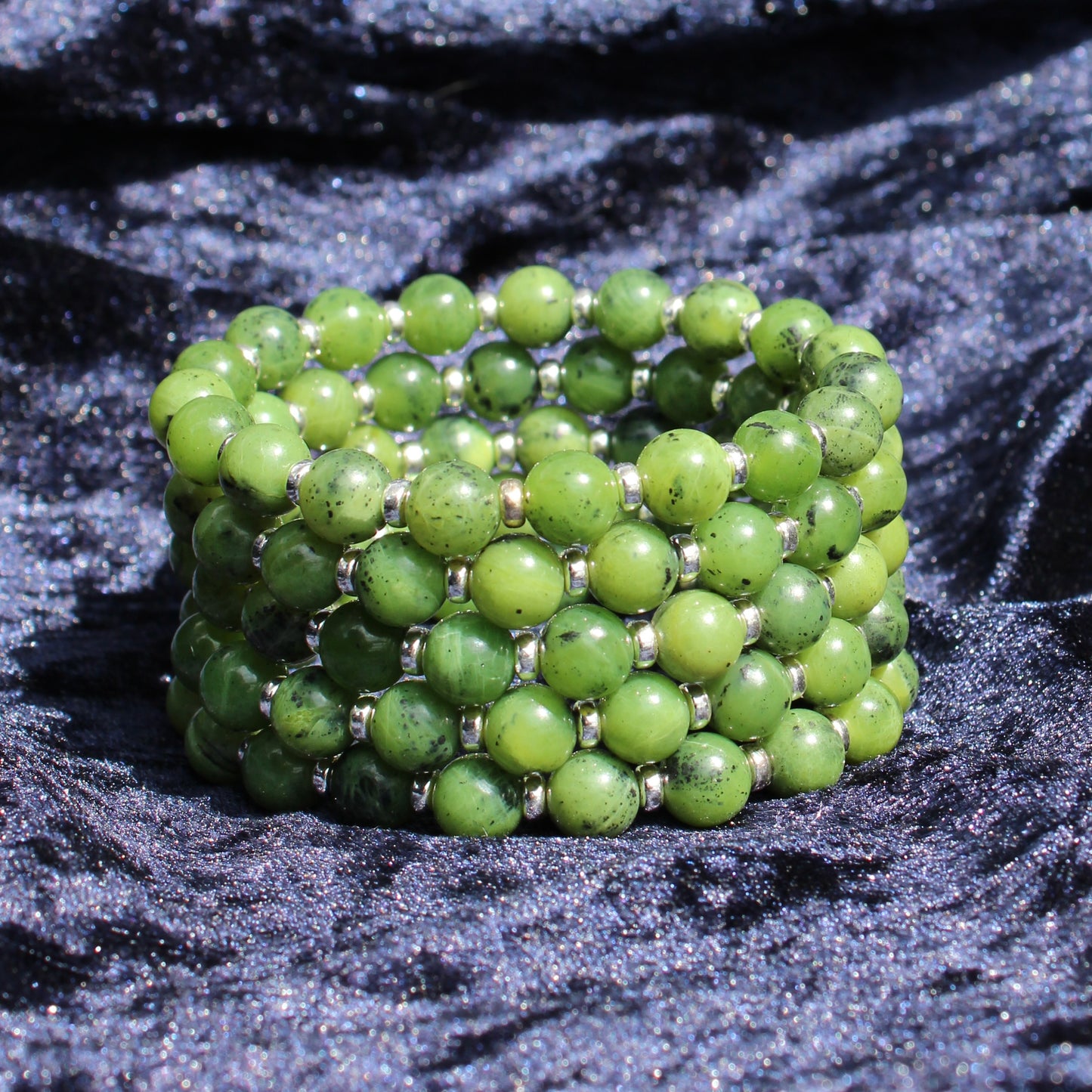Canadian Jade Power Bracelet With Sterling Silver & Tumble Stone