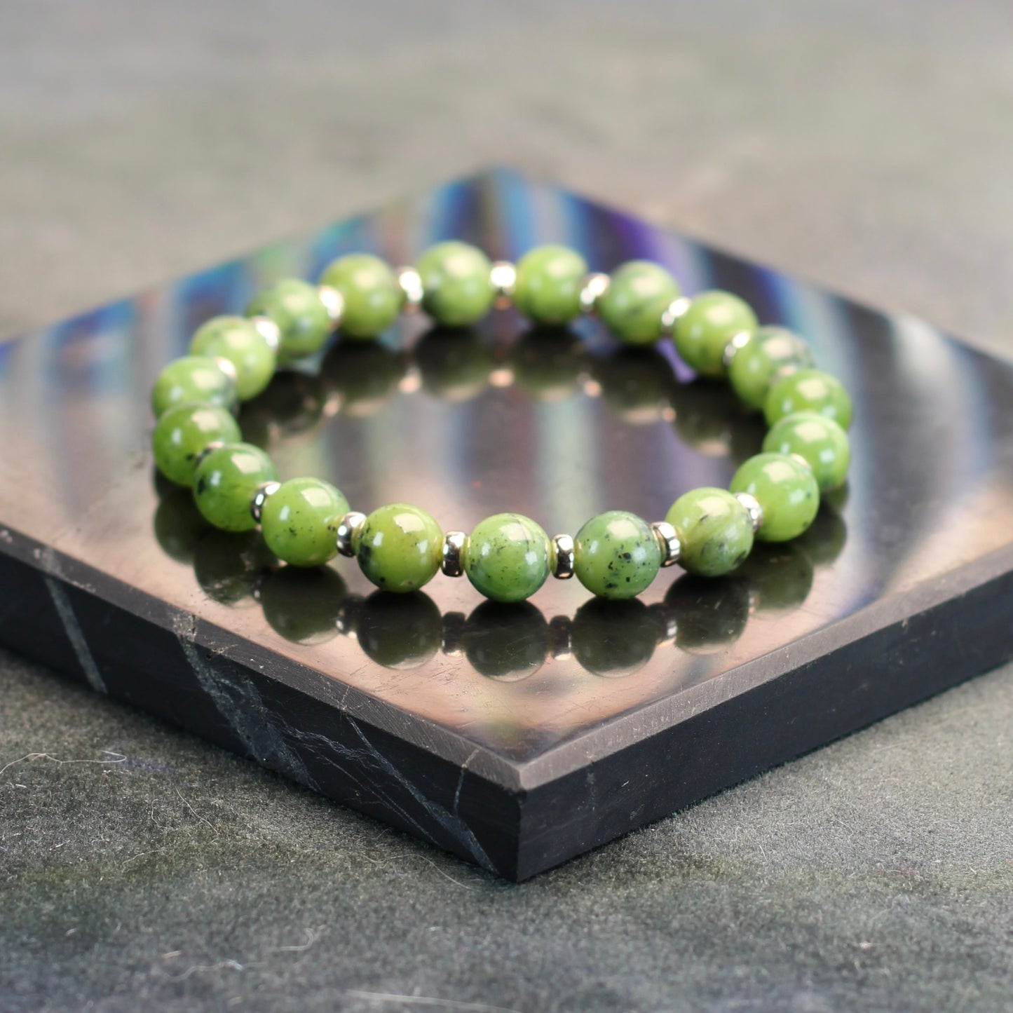 Canadian Jade Power Bracelet With Sterling Silver & Tumble Stone
