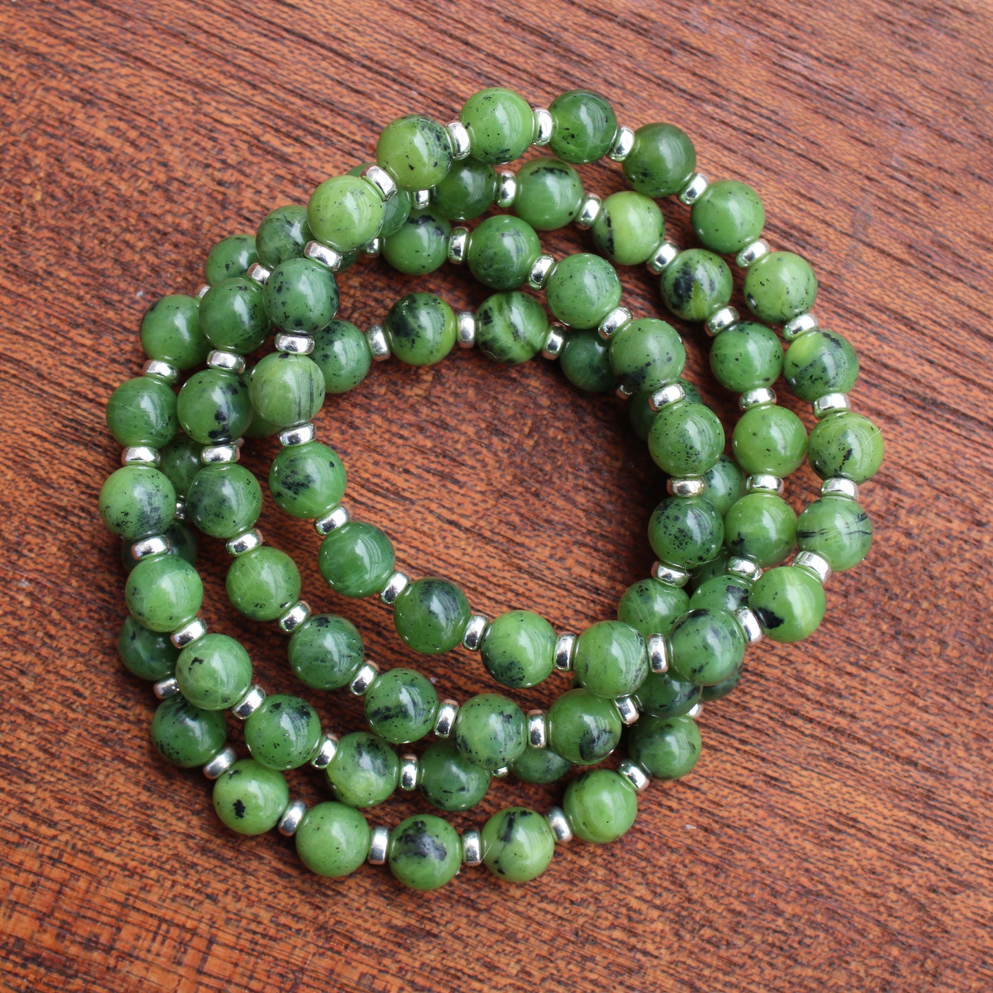 Canadian Jade Power Bracelet With Sterling Silver & Tumble Stone