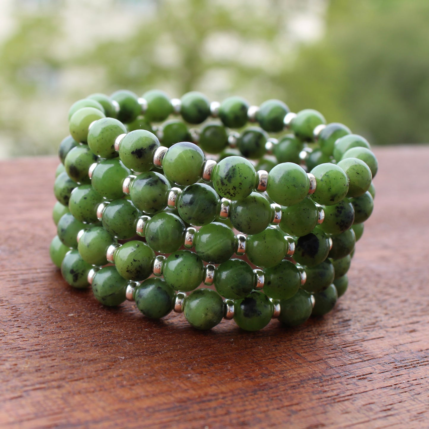 Canadian Jade Power Bracelet With Sterling Silver & Tumble Stone