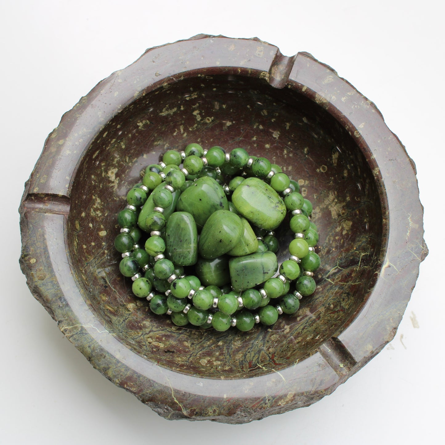 Canadian Jade Power Bracelet With Sterling Silver & Tumble Stone