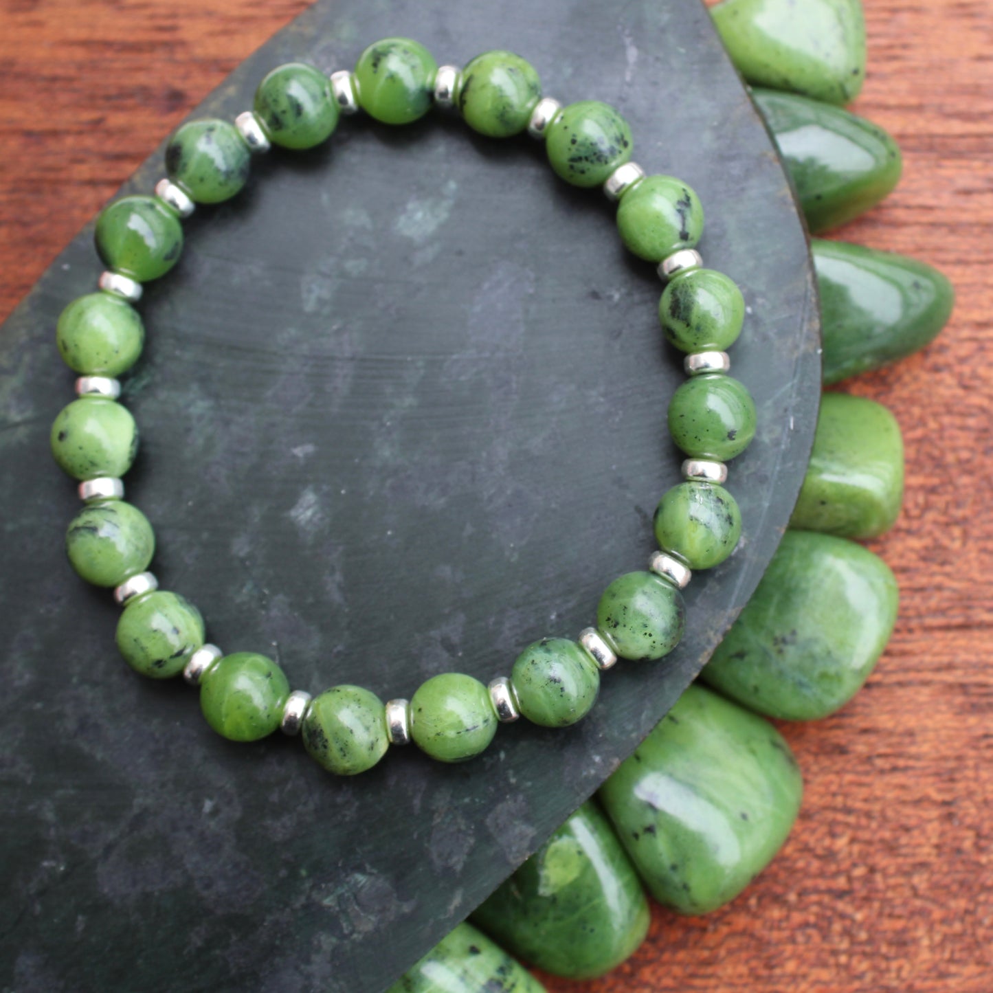 Canadian Jade Power Bracelet With Sterling Silver & Tumble Stone