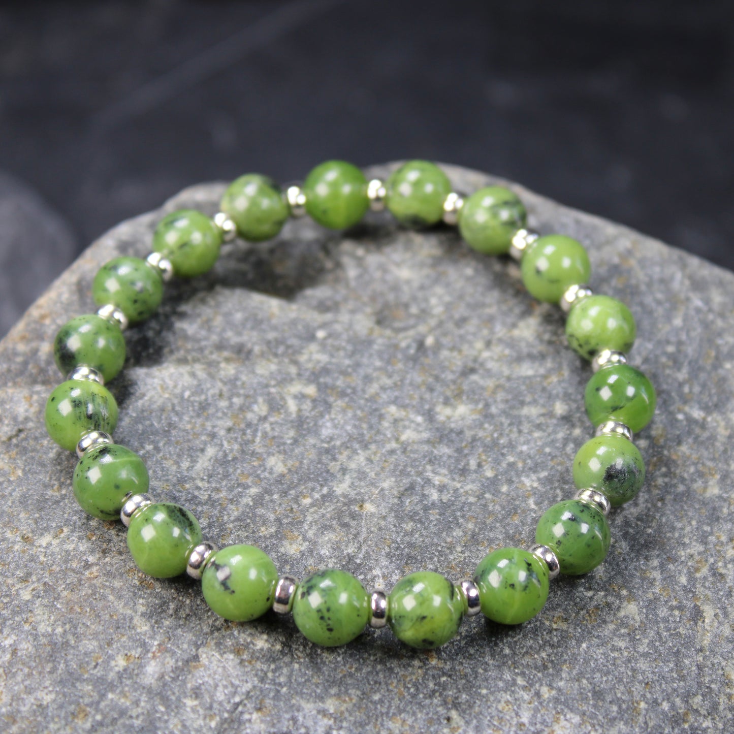 Canadian Jade Power Bracelet With Sterling Silver & Tumble Stone