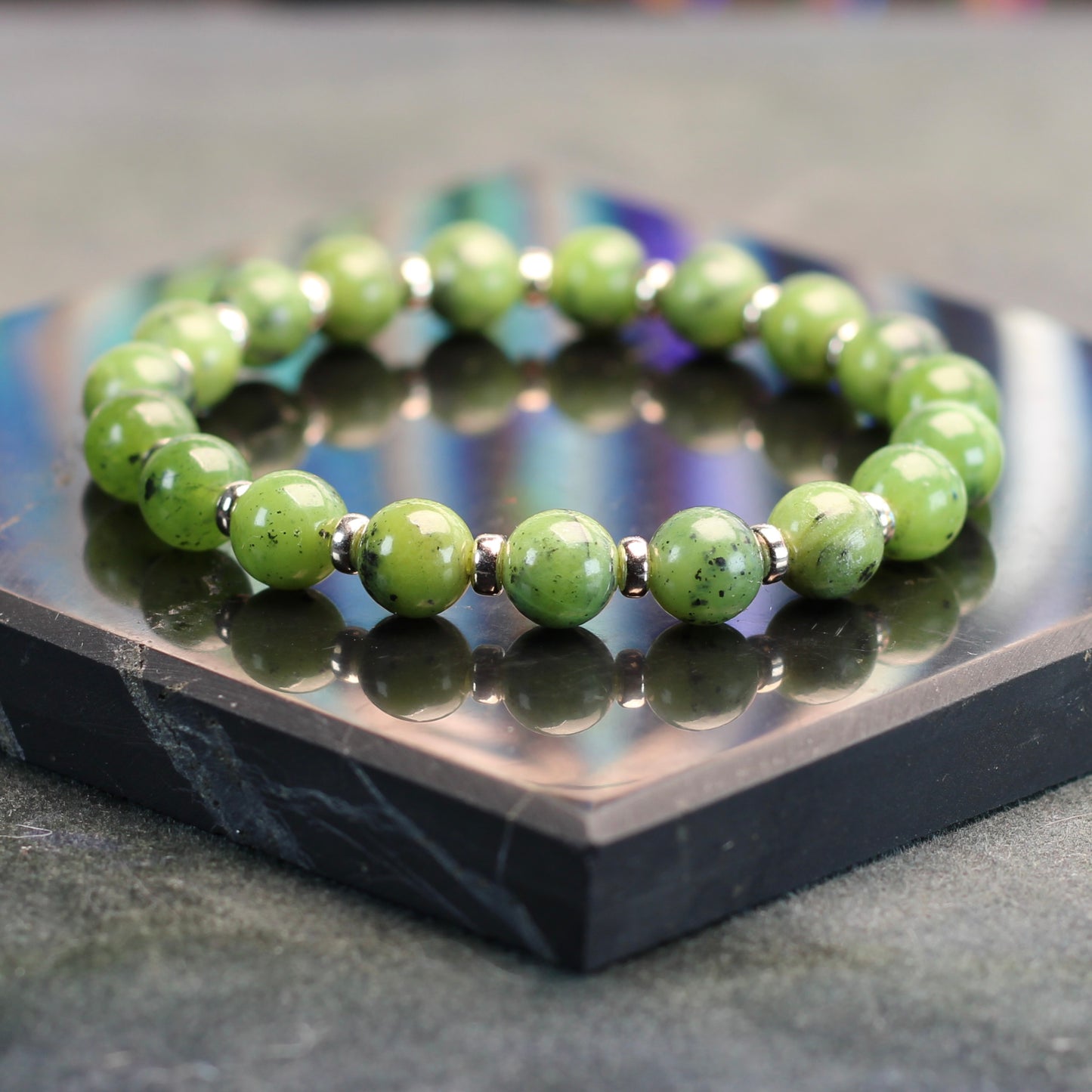 Canadian Jade Power Bracelet With Sterling Silver & Tumble Stone