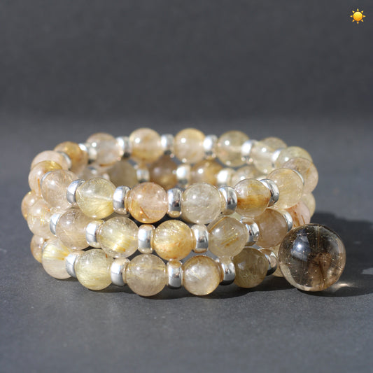 Golden Rutilated Quartz Chunky Power Bracelet & Sterling Silver & Tumble