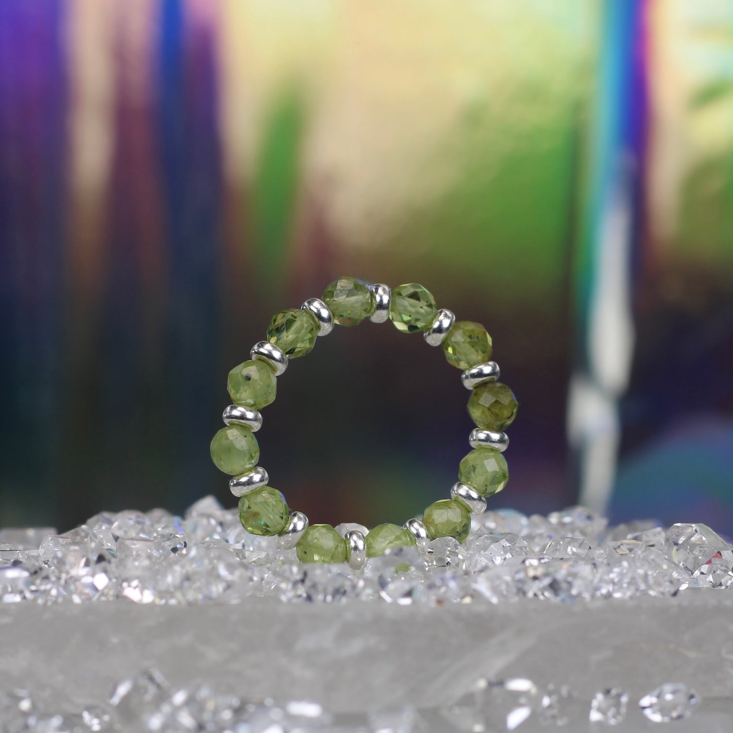 Peridot RING With Silver. Presented With A Tin, A Tag & A Herkimer Diamond