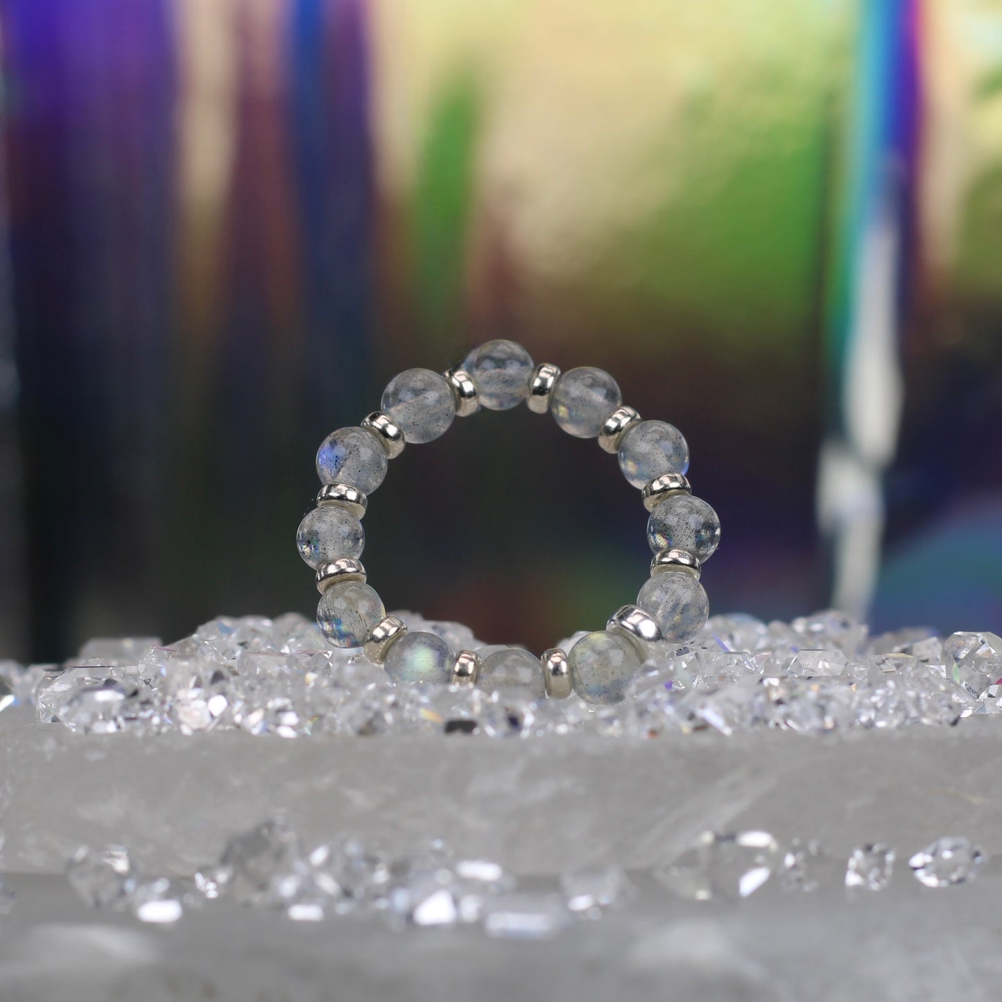 Labradorite RING With Silver. Presented With A Tin, A Tag & A Herkimer Diamond