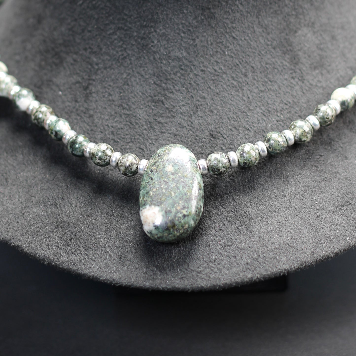 Preseli Bluestone Stonehenge Mala. 108 Bead Necklace And Sterling Silver Accent Bead. Dolorite Tumble Stone. 6mm Beads