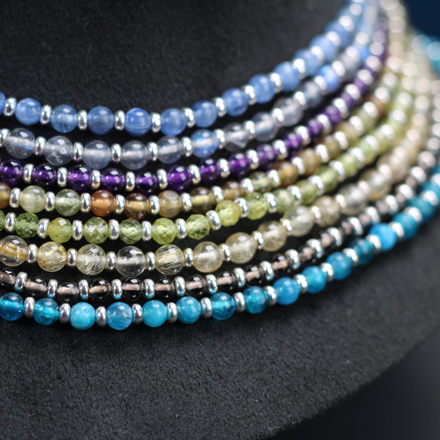 Smokey Quartz Choker Necklace With Sterling Silver & Tumble Stone