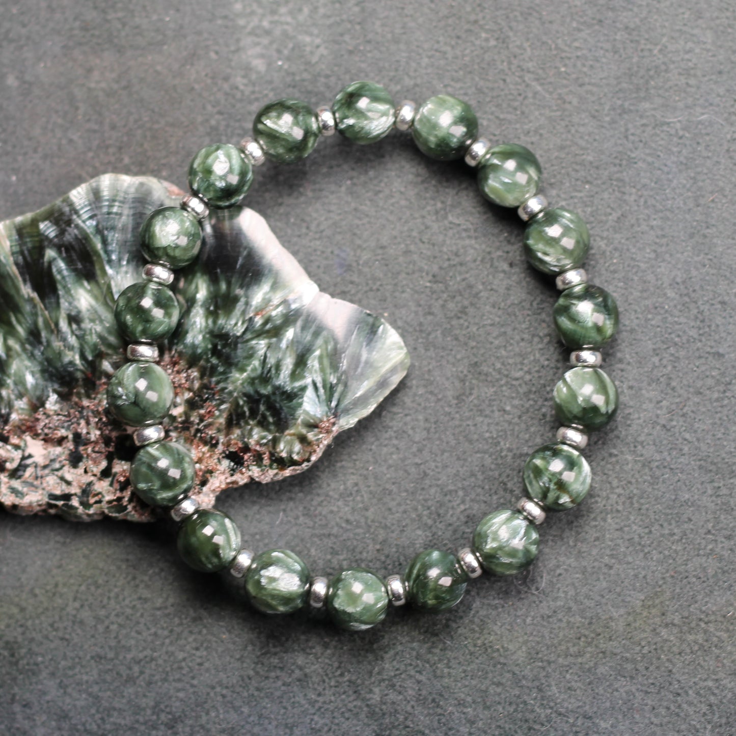 Seraphinite Power Bracelet With Sterling Silver & Tumble Stone