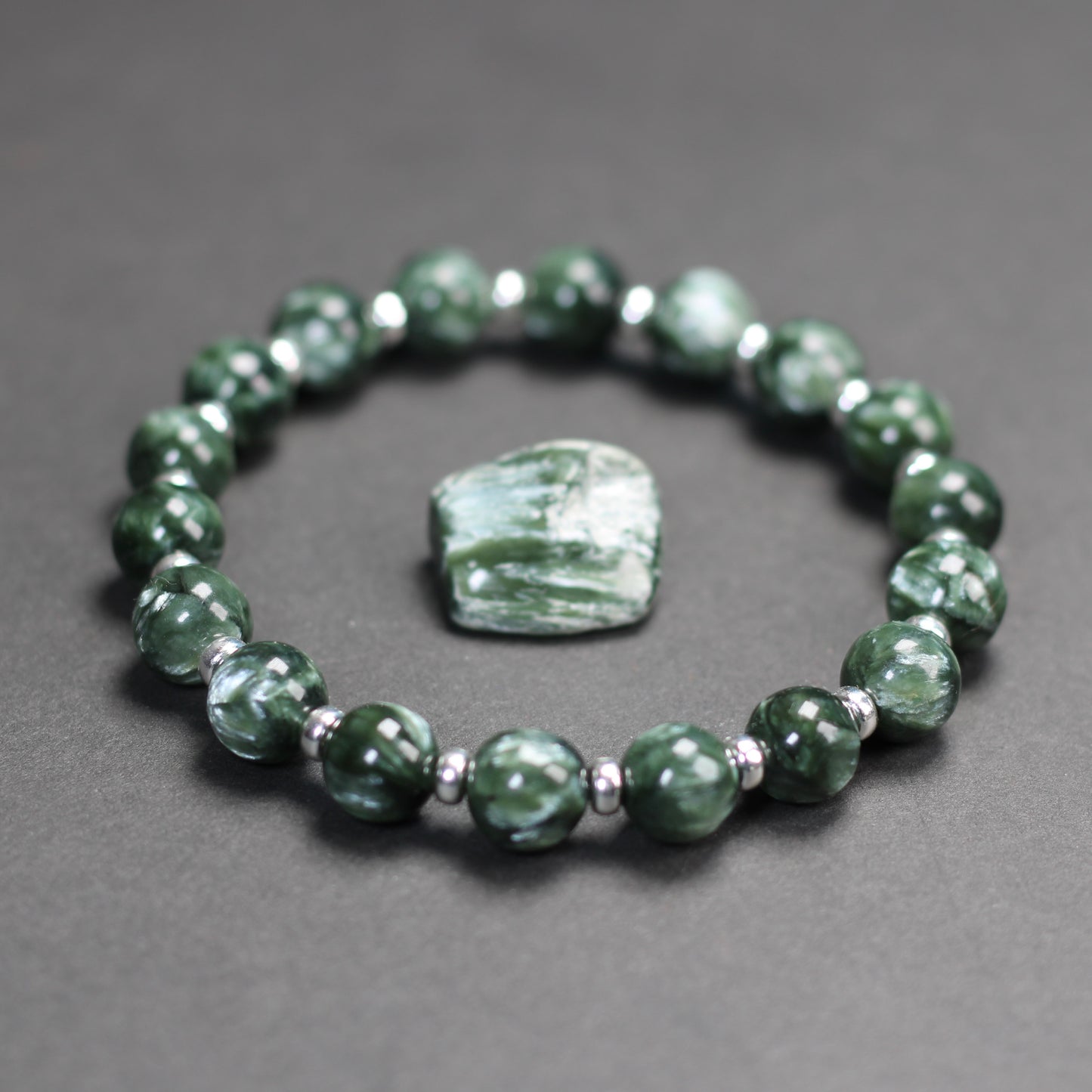 Seraphinite Power Bracelet With Sterling Silver & Tumble Stone