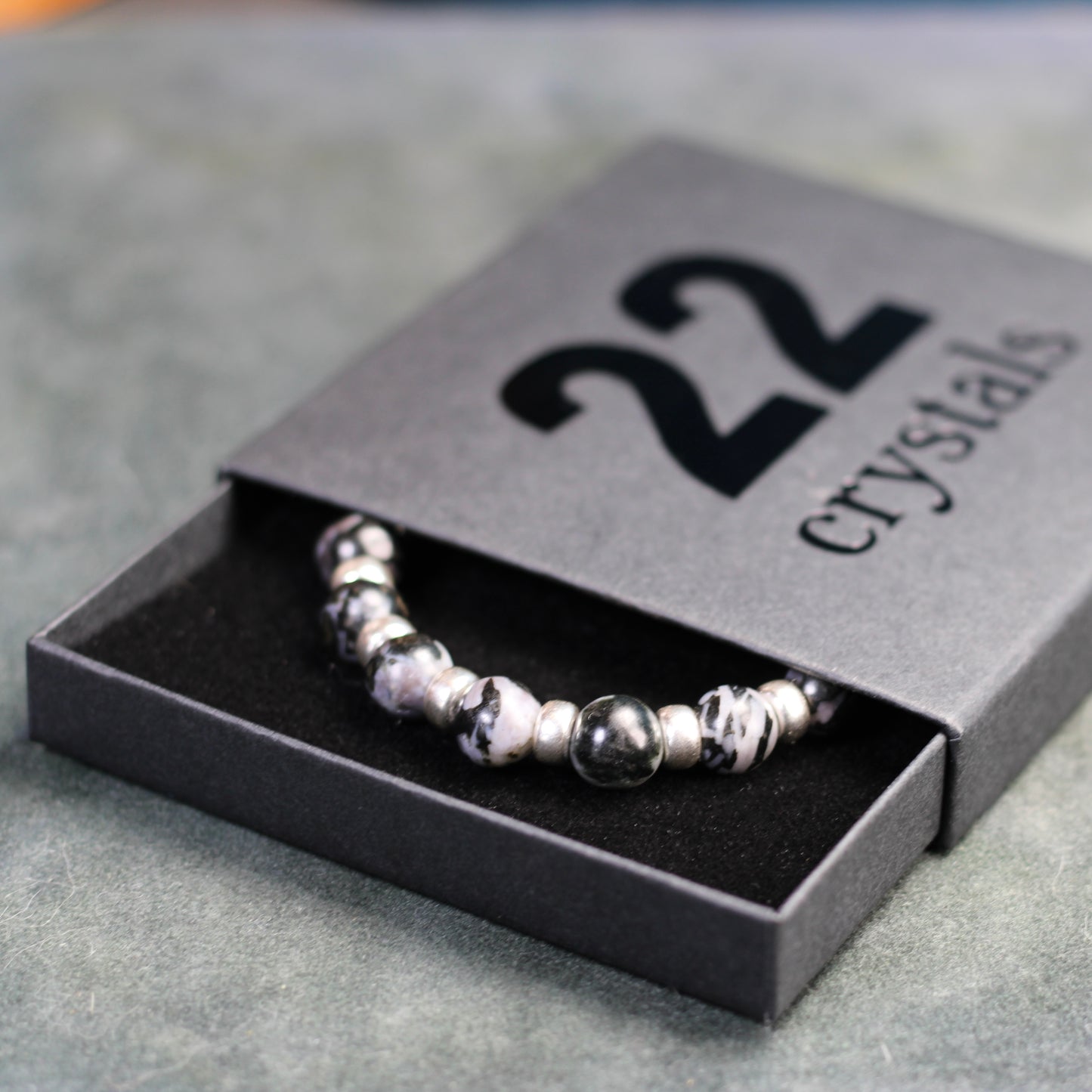 Indigo Gabbro Chunky Power Bracelet With Sterling Silver & Tumble Stone