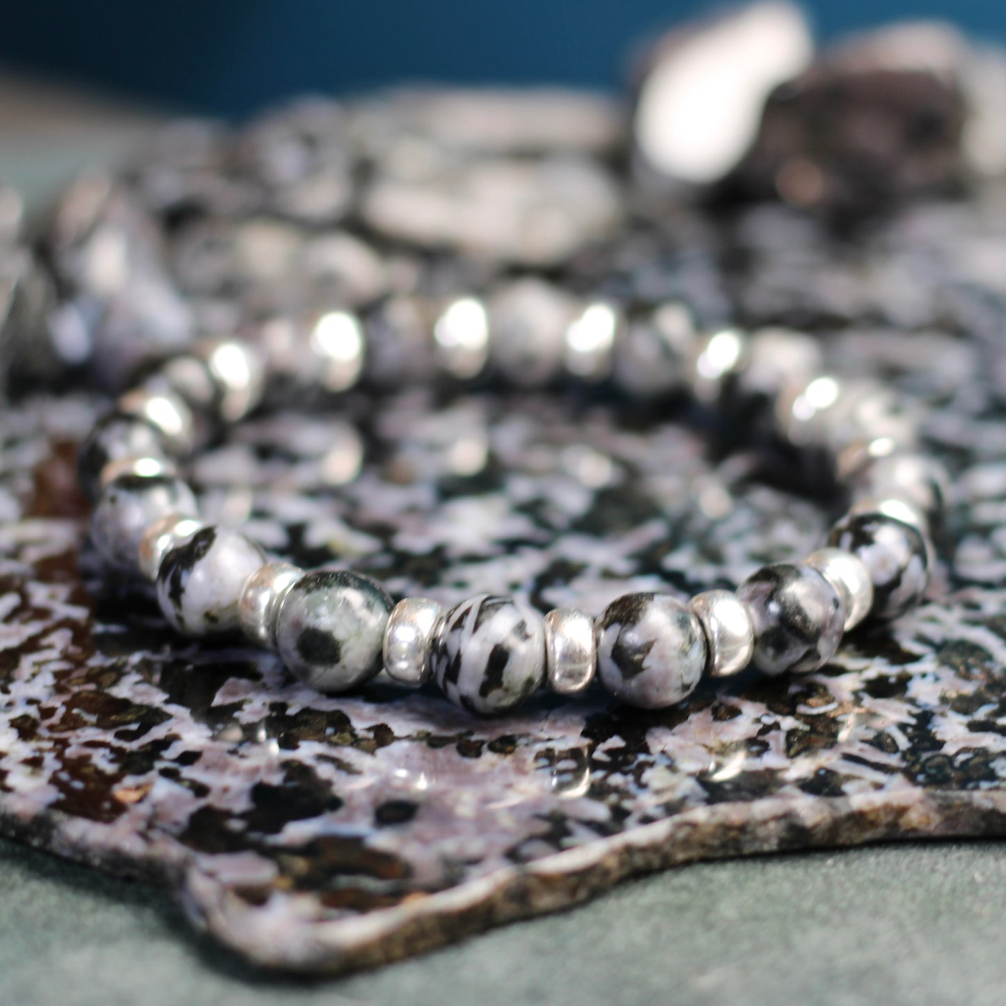 Indigo Gabbro Chunky Power Bracelet With Sterling Silver & Tumble Stone