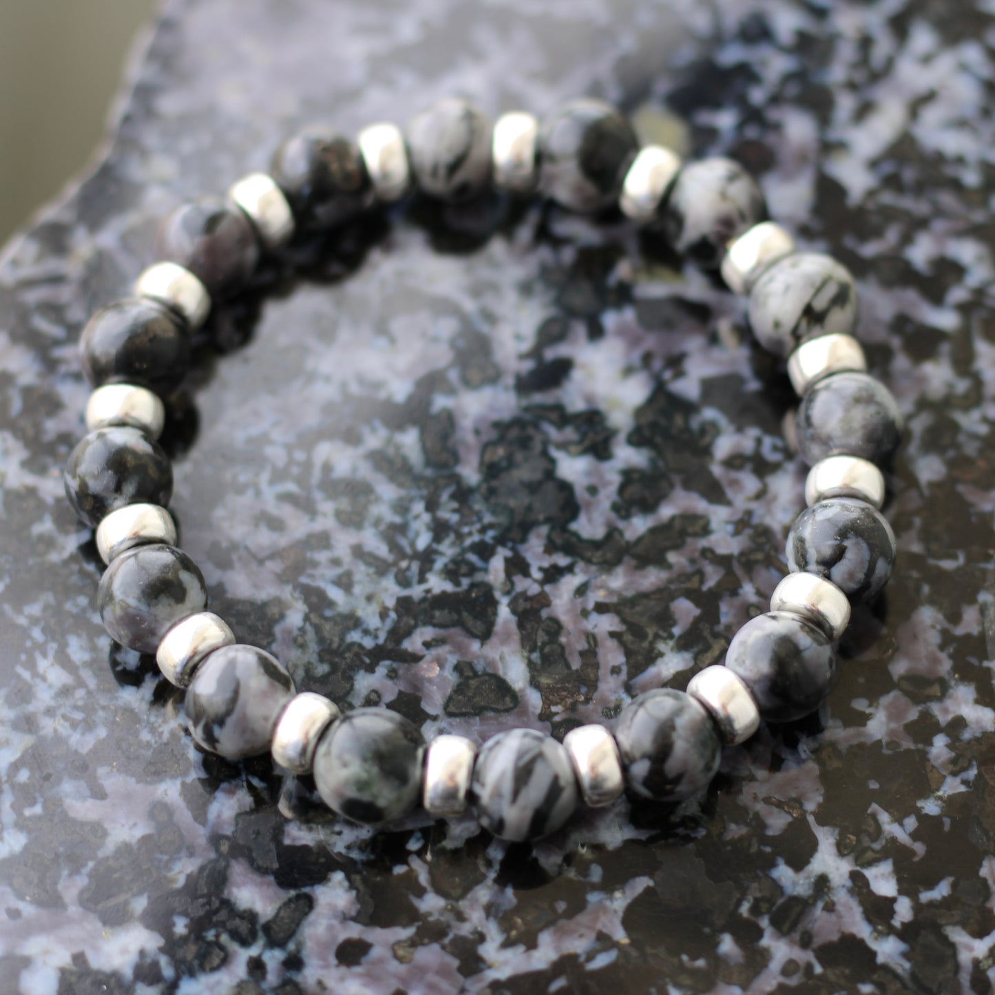 Indigo Gabbro Chunky Power Bracelet With Sterling Silver & Tumble Stone