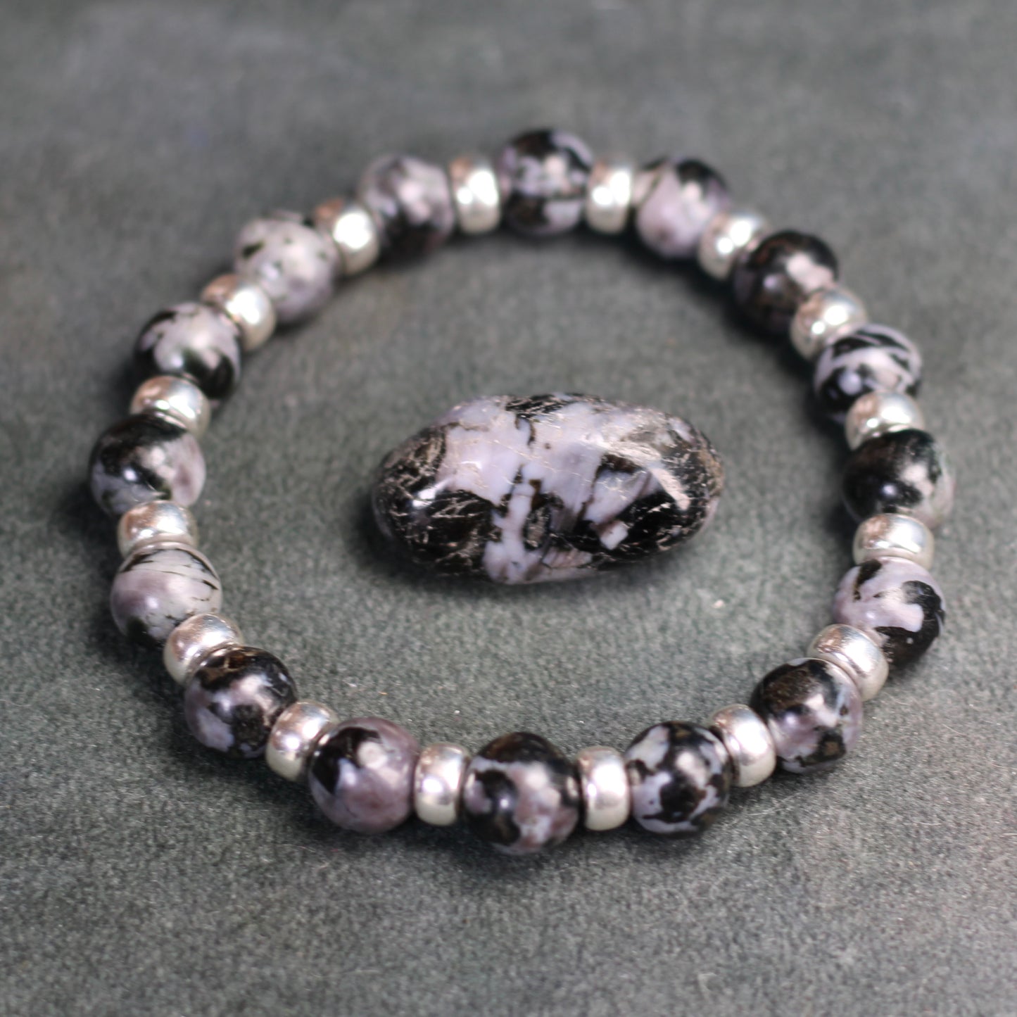 Indigo Gabbro Chunky Power Bracelet With Sterling Silver & Tumble Stone