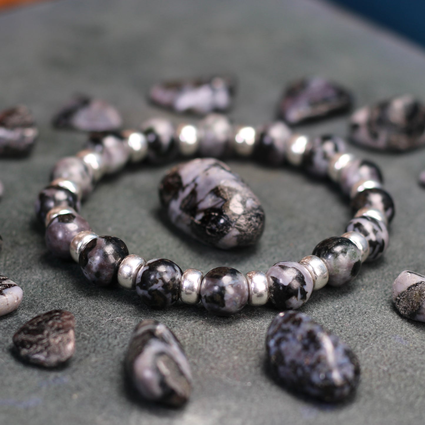 Indigo Gabbro Chunky Power Bracelet With Sterling Silver & Tumble Stone