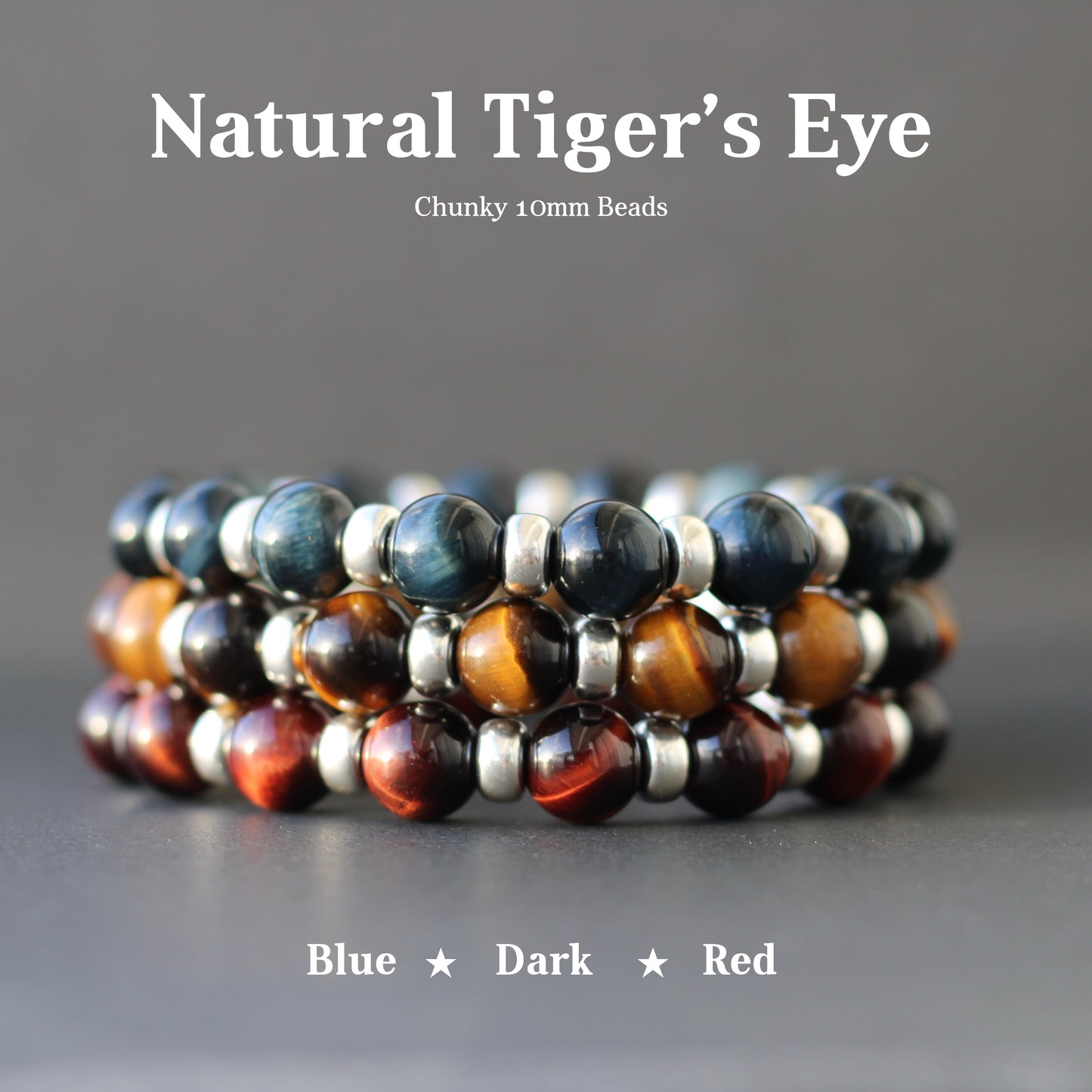 Tiger's Eye Chunky Power Bracelet With Sterling Silver & Heart