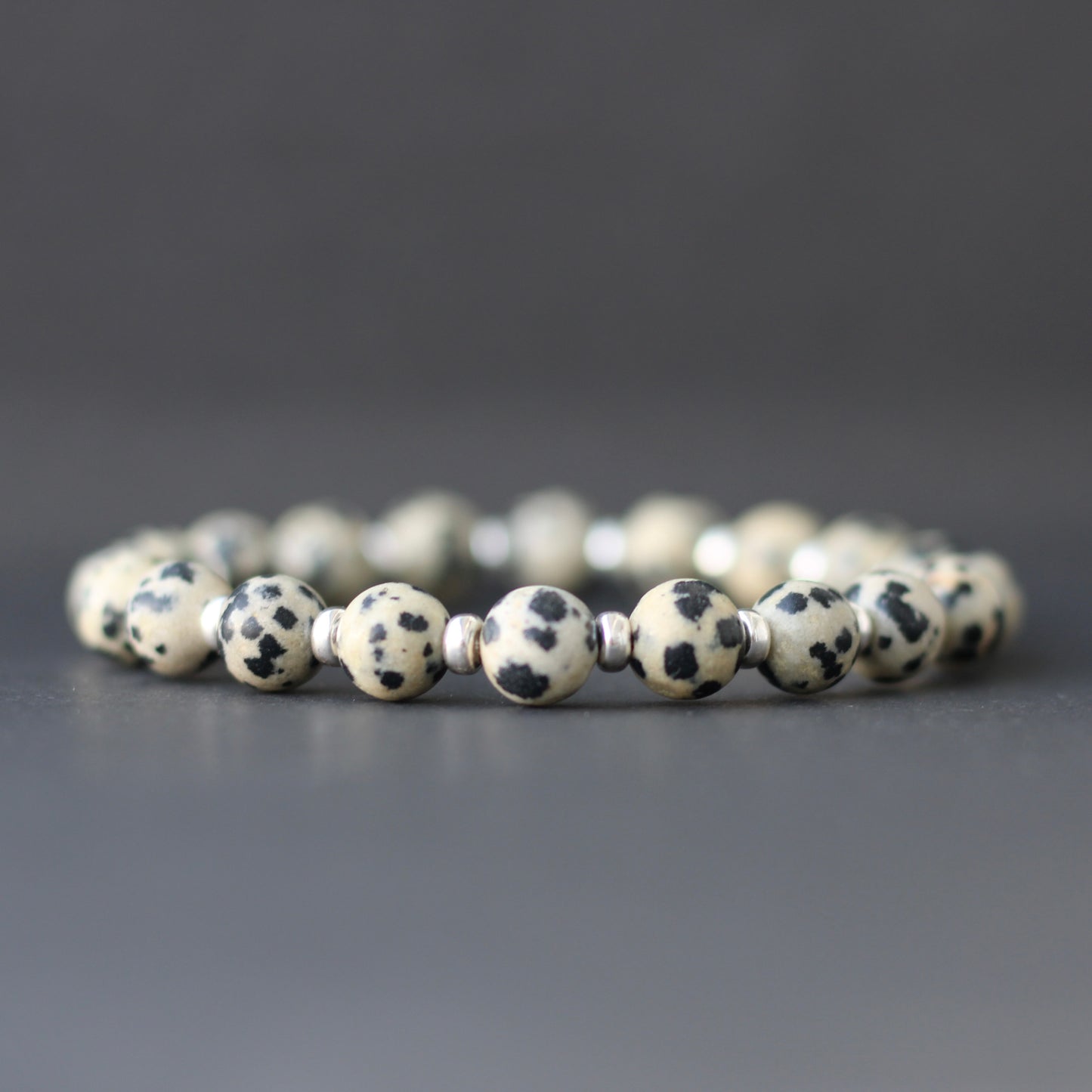 Dalmatian Stone Power Bracelet With Sterling Silver & Tumble Stone