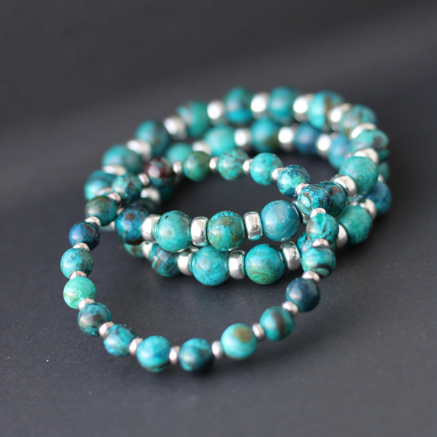 Chrysocolla & Azurite Power Bracelet With Sterling Silver & Tumble Stone